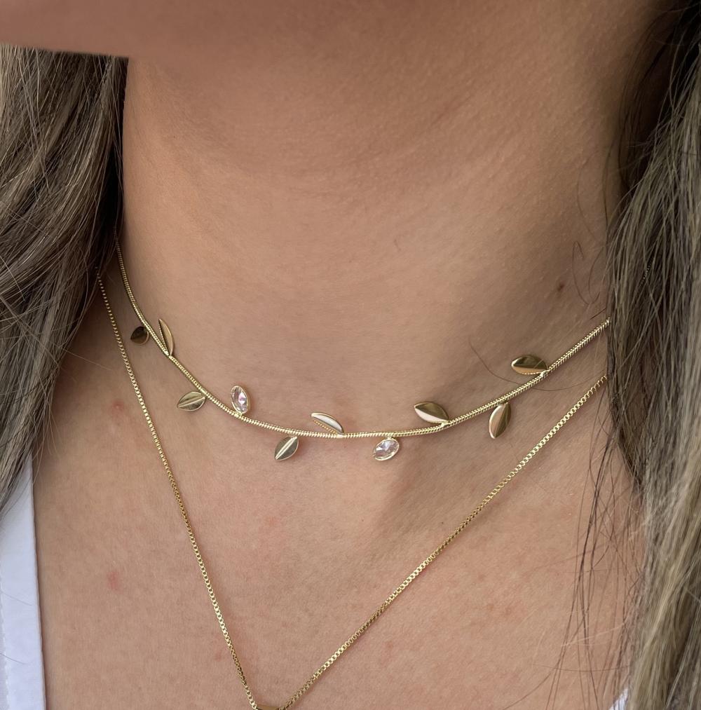 CHOKER FOLHA COM ZIRCONIA