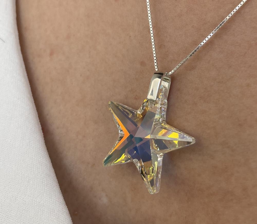 GARGANTILHA PRATA ESTRELA CRISTAL BOREAL