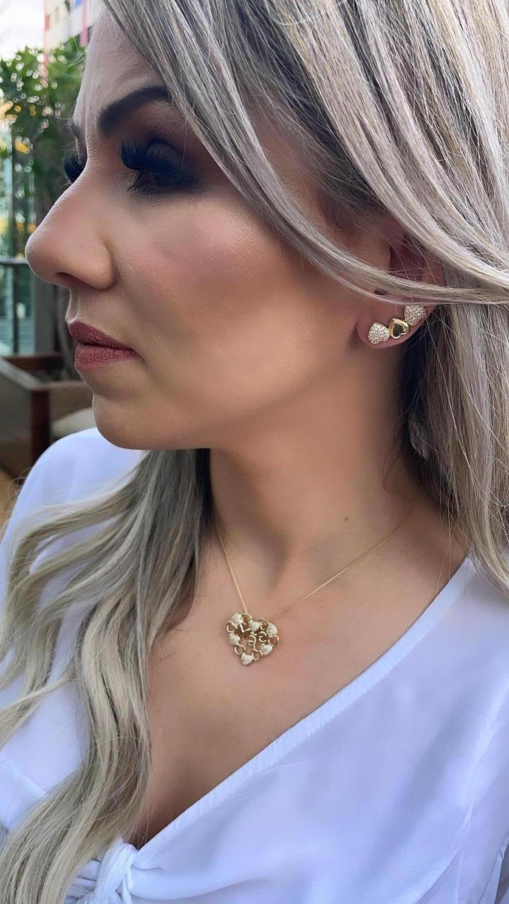 BRINCO EAR CUFF CORAÇÃO CRAVEJADO E LISO