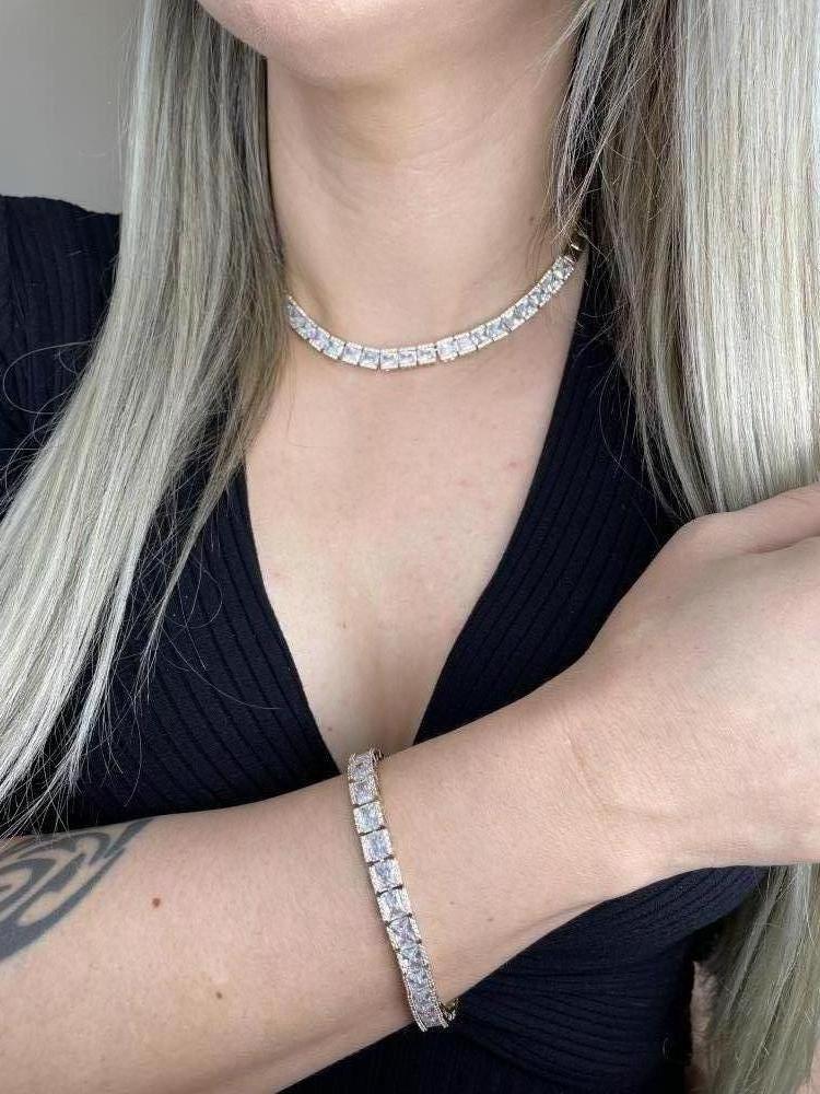 COLAR ZIRCONIAS QUADRADA CRAVEJADA