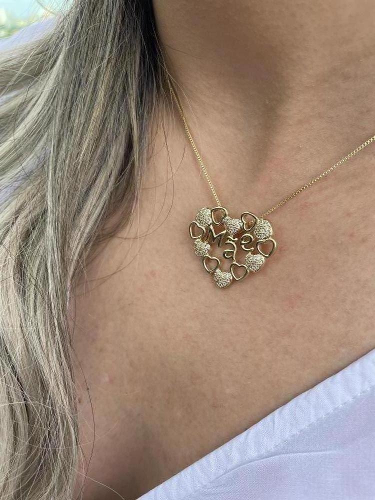 GARGANTILHA CORAÇÃO MÃE CRAVEJADO
