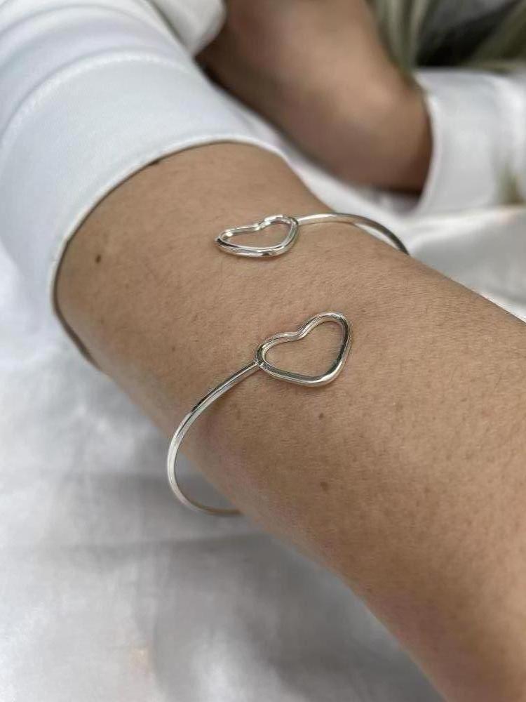 BRACELETE PRATA CORAÇÃO DUPLO