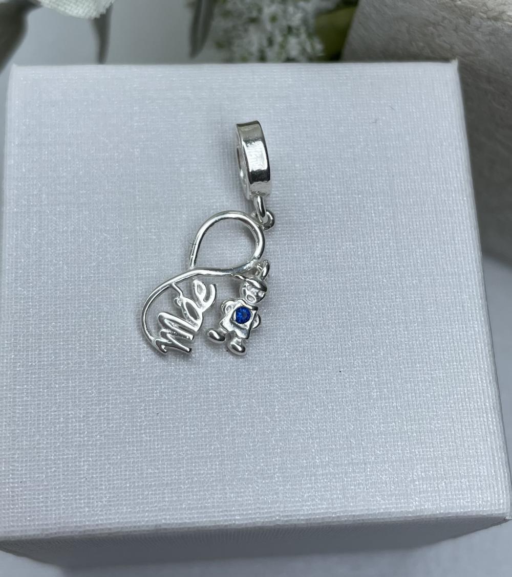 BERLOQUE PRATA MENINO MÃE INFINITO PEDRA AZUL