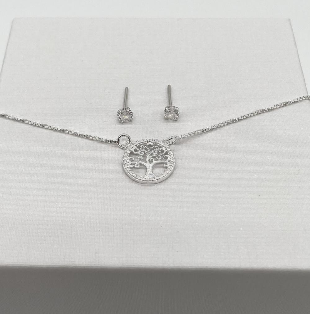 CONJUNTO PRATA ARVORE DA VIDA