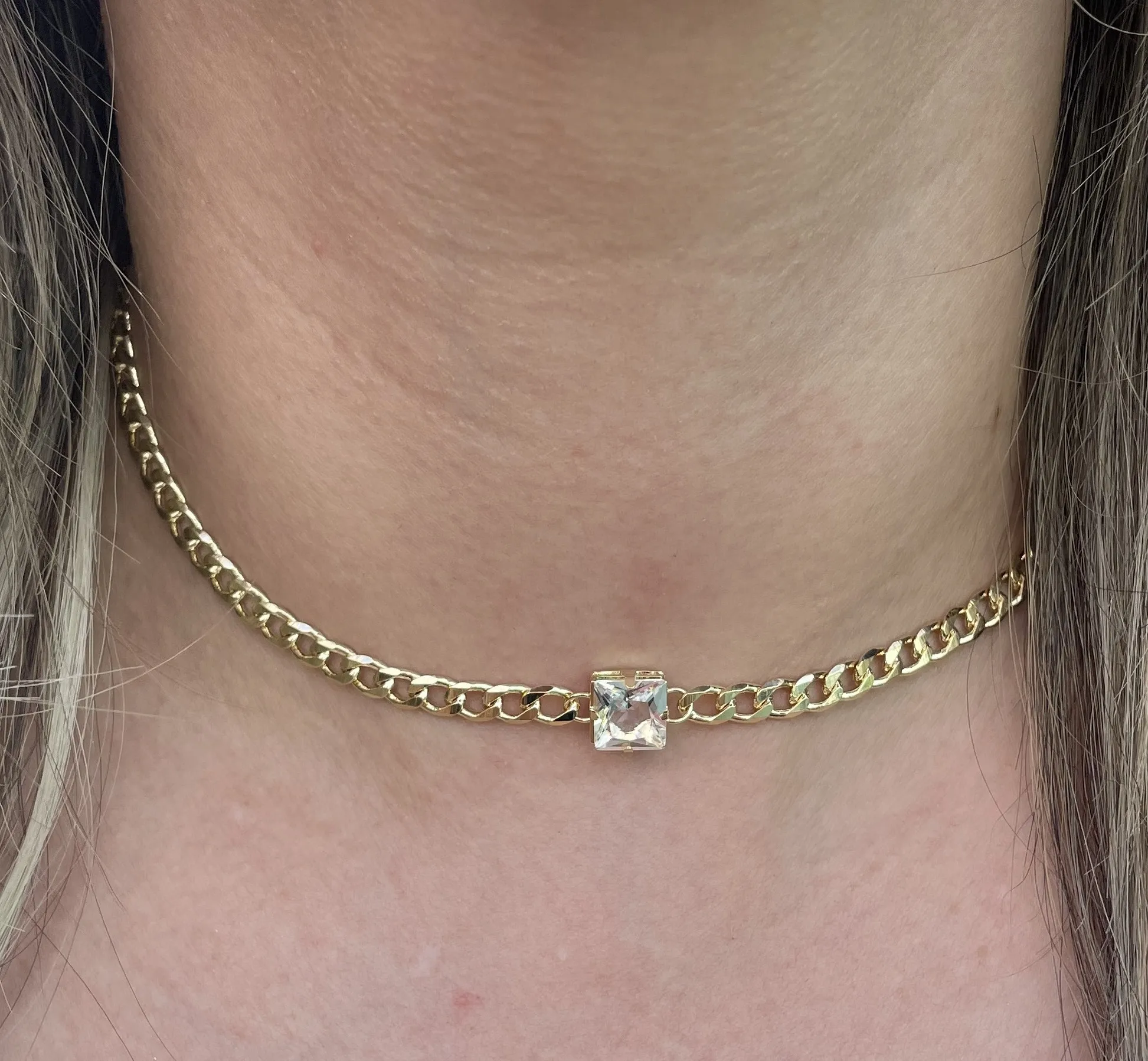 CHOKER GRUMET ZIRCONIA QUADRADA CRISTAL