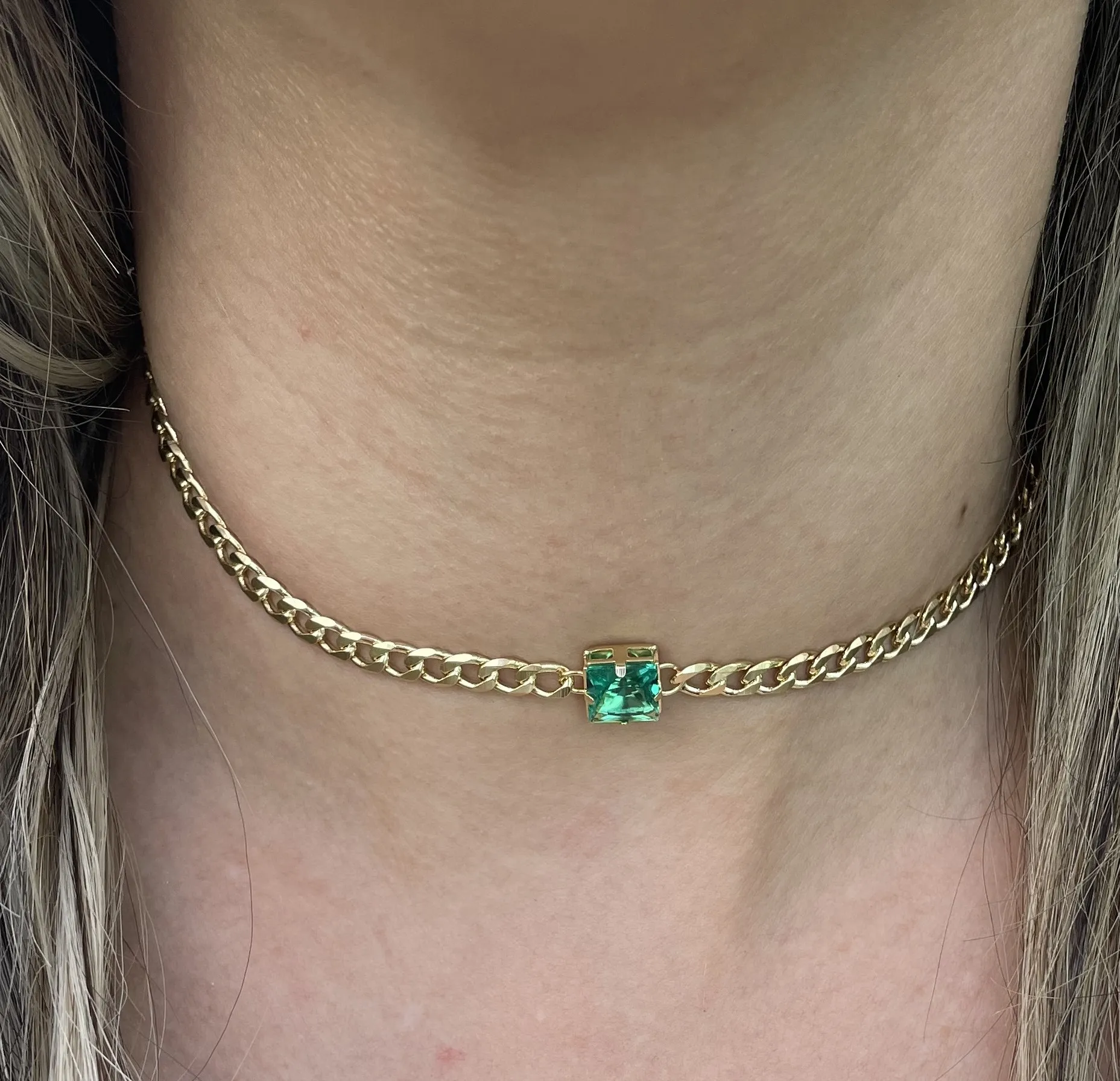 CHOKER GRUMET ZIRCONIA QUADRADA TURMALINA