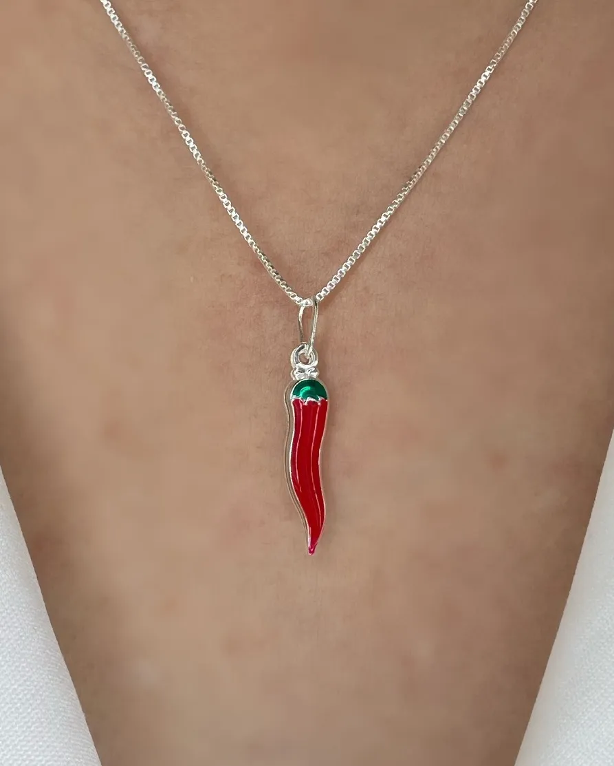 GARGANTILHA PRATA PIMENTA VERMELHA