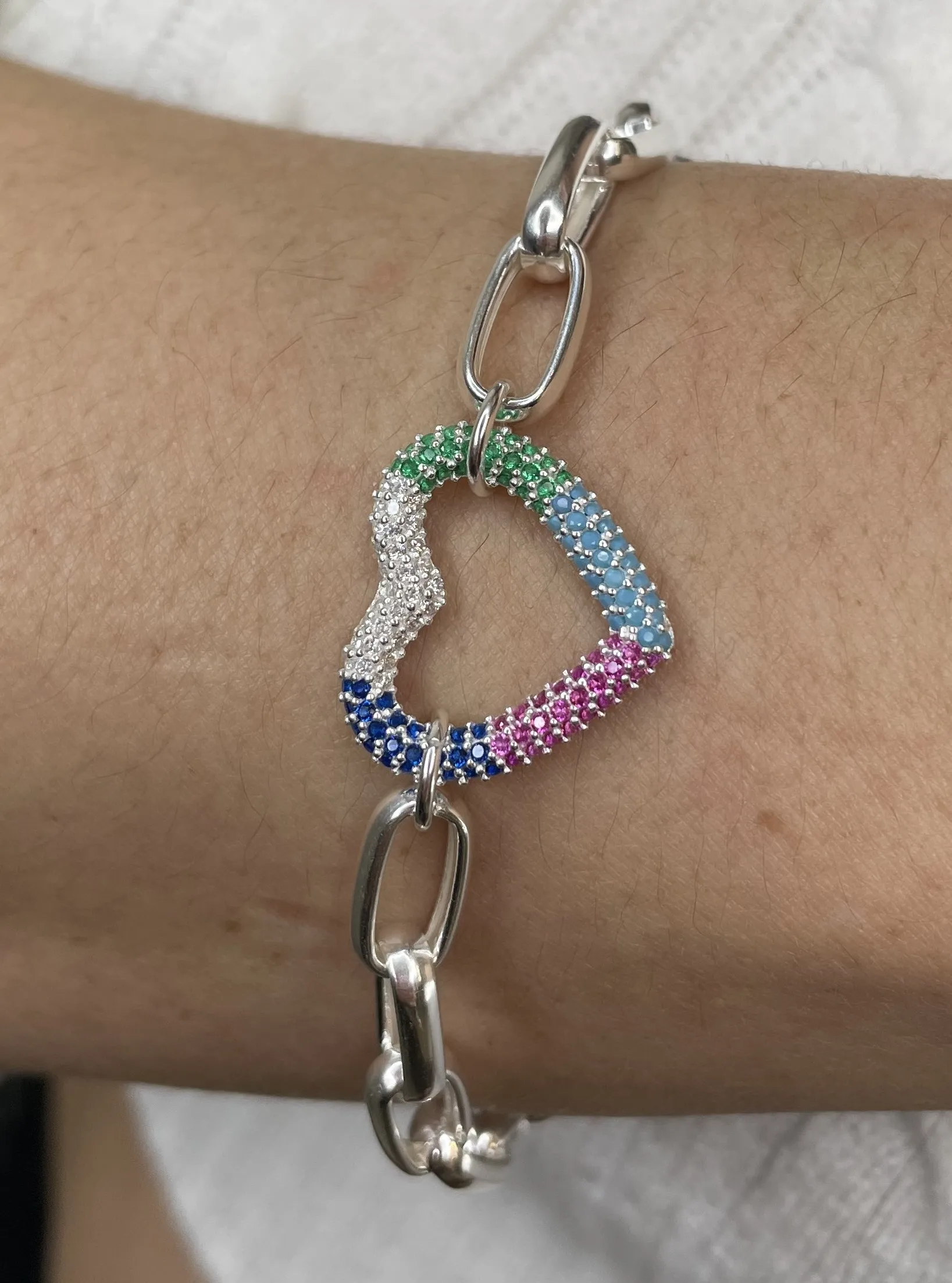 PULSEIRA PRATA CORAÇÃO CRAVEJADO COLORS