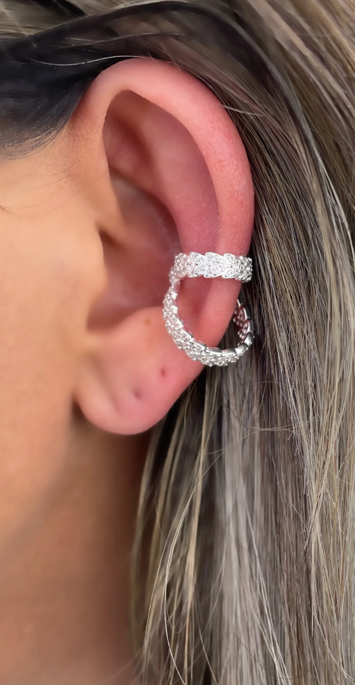 PIERCING FAKE PRATA FOLHAS CRAVEJADO