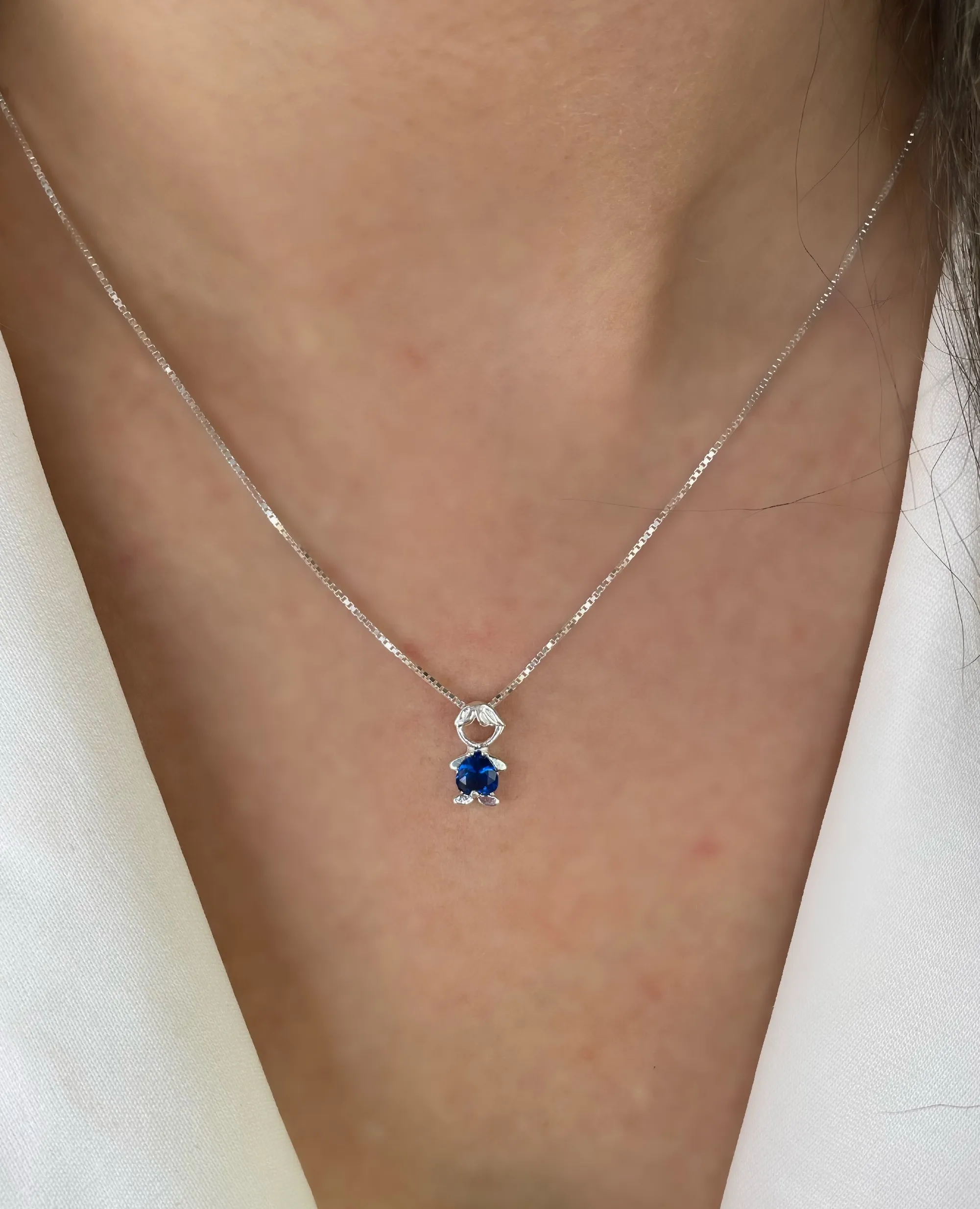 GARGANTILHA PRATA MENINO ZIRCONIA AZUL