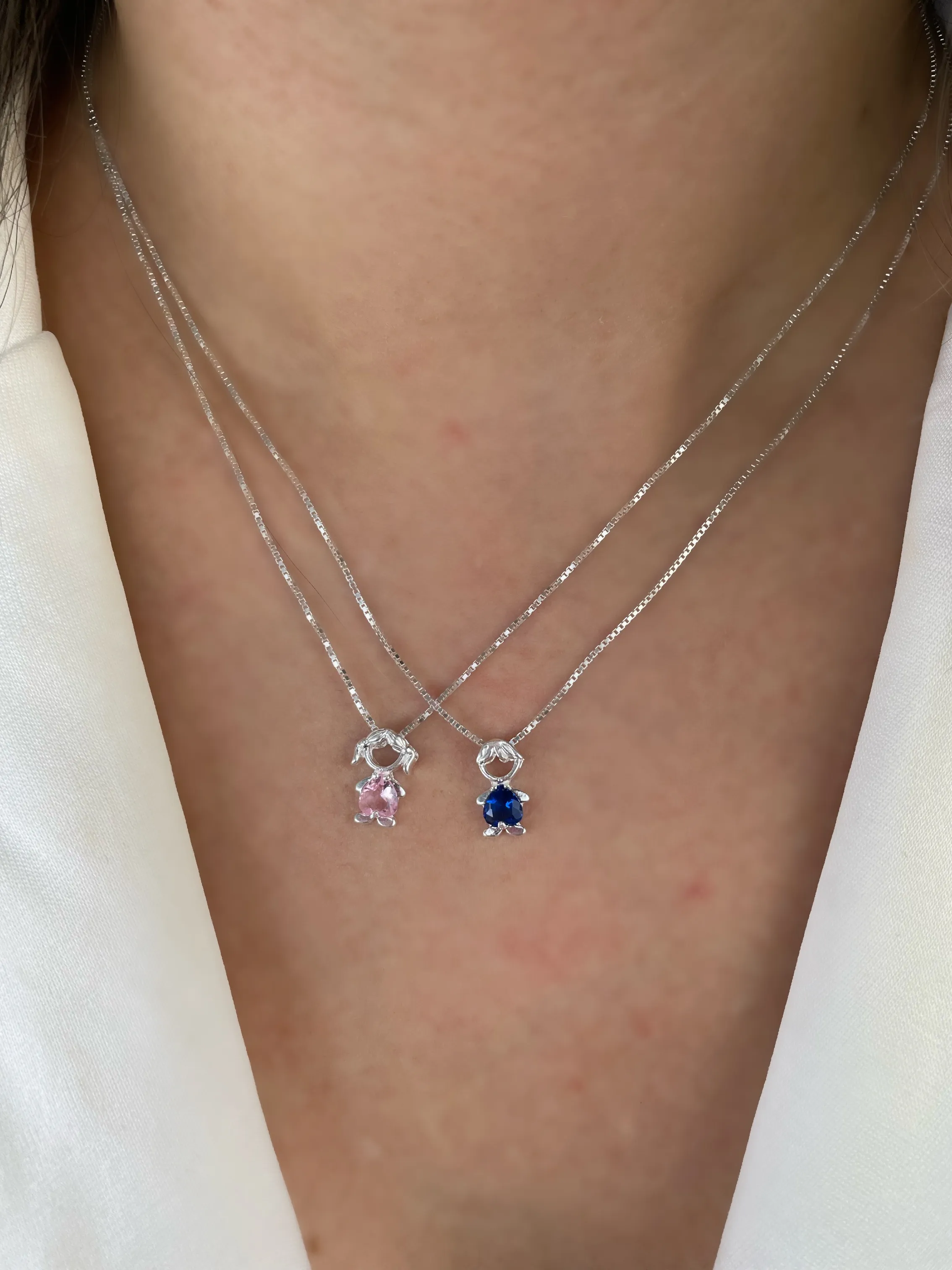 GARGANTILHA PRATA MENINA ZIRCONIA ROSA