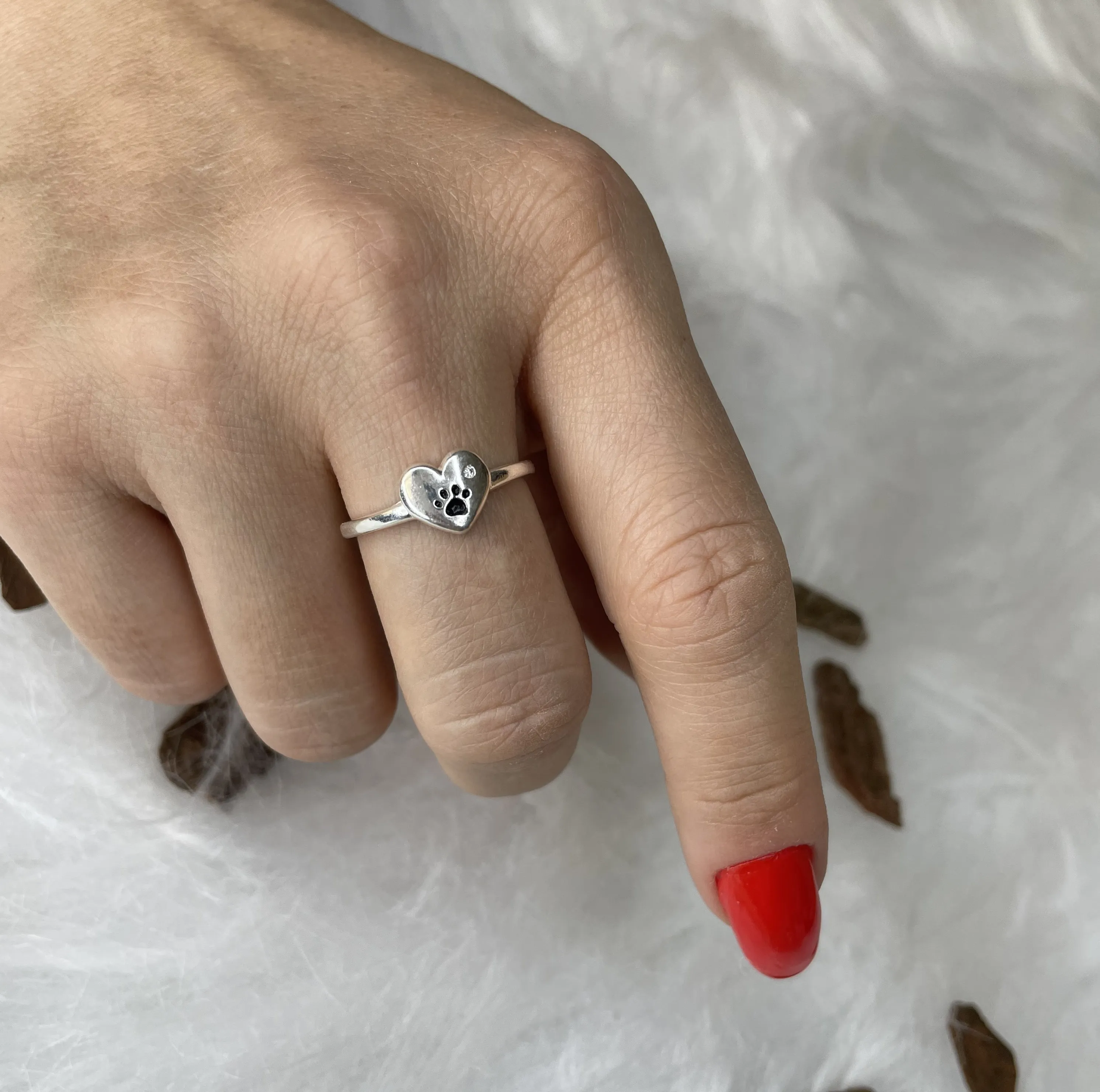 ANEL PRATA CORAÇÃO PATINHA COM ZIRCONIA