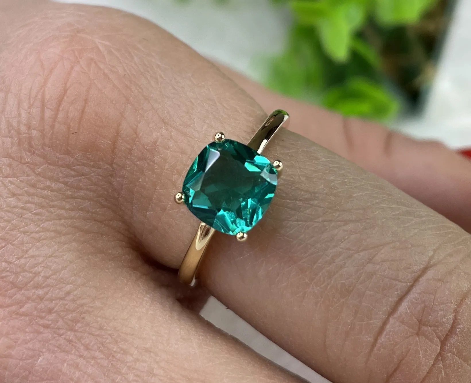 ANEL SOLITÁRIO QUADRADO ZIRCONIA AQUAMARINE