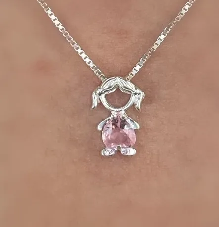 GARGANTILHA PRATA MENINA ZIRCONIA ROSA