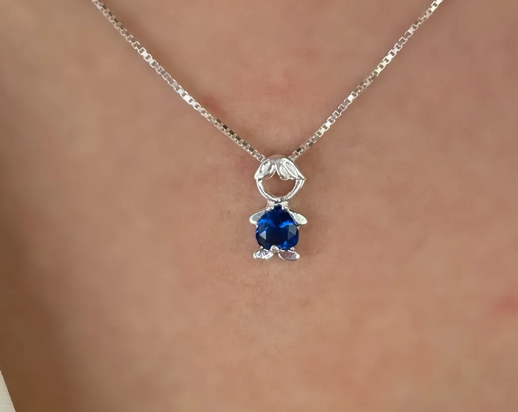 GARGANTILHA PRATA MENINO ZIRCONIA AZUL