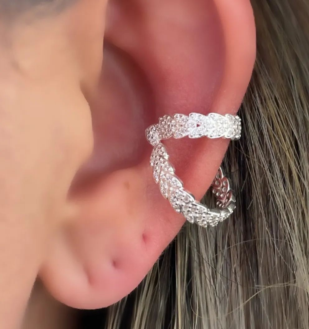 PIERCING FAKE PRATA FOLHAS CRAVEJADO