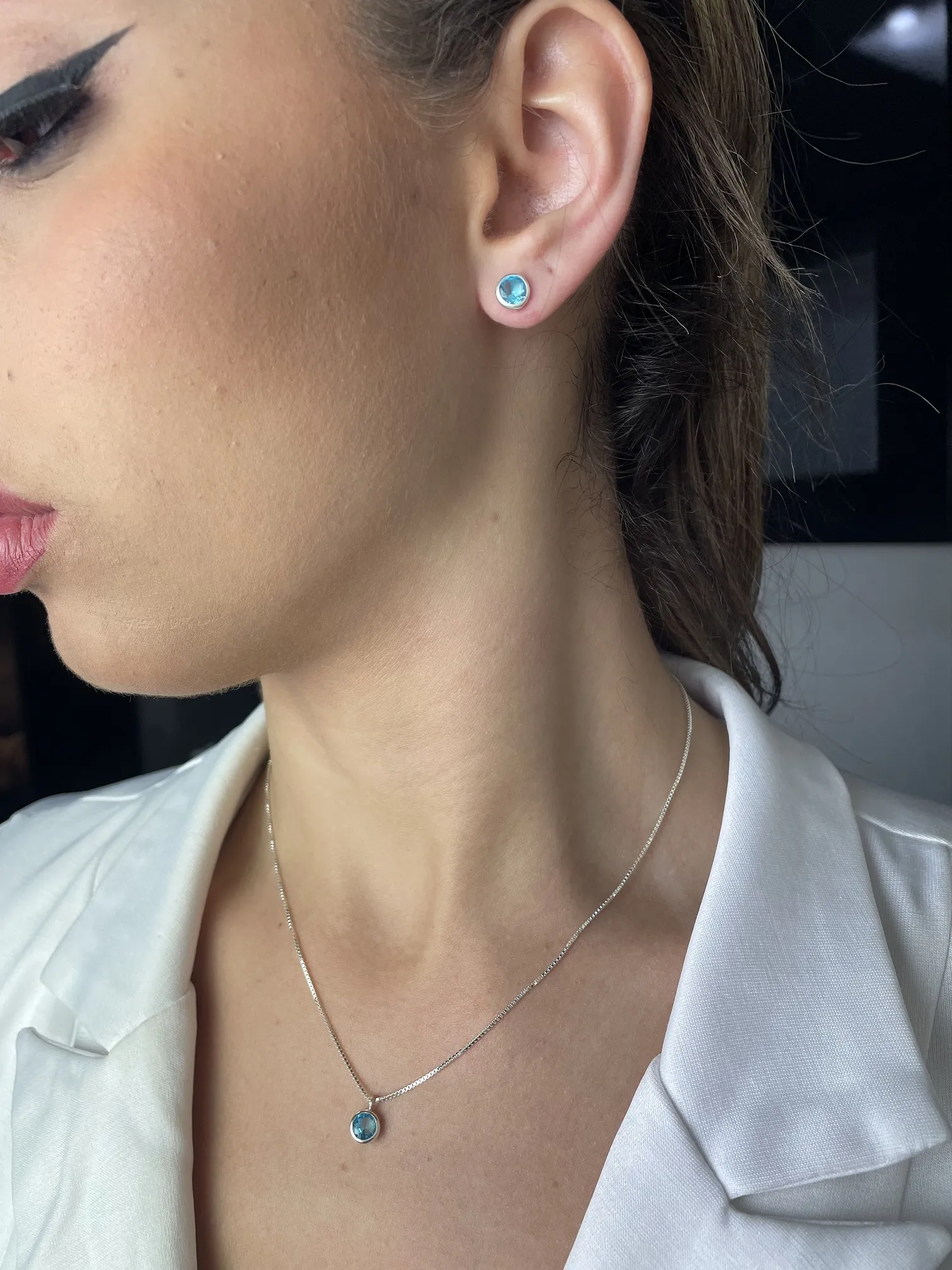 CONJUNTO PRATA PONTO DE LUZ AZUL