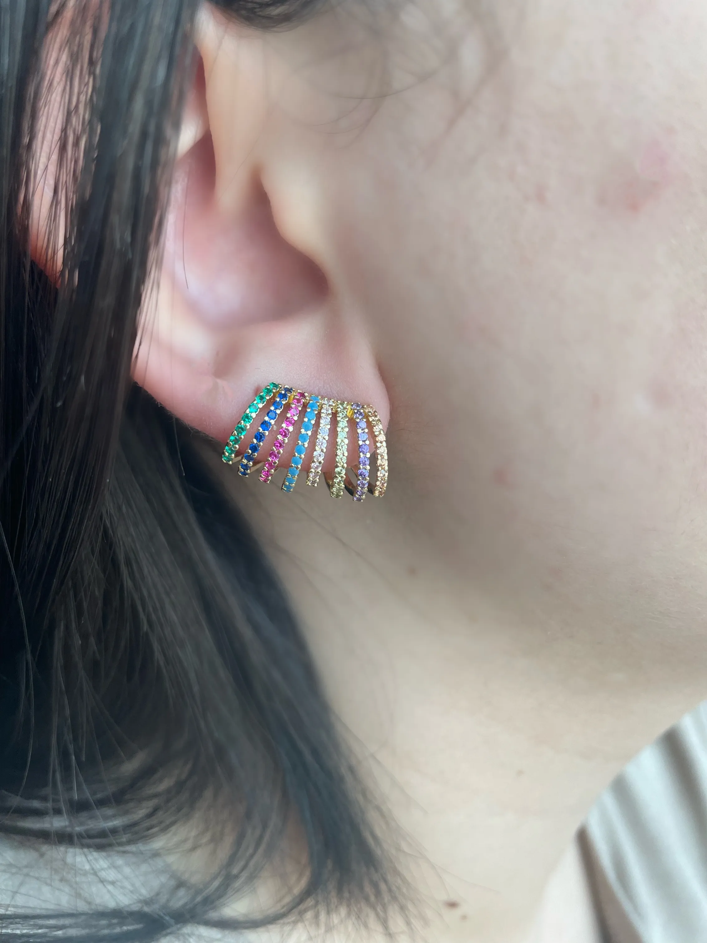 BRINCO EAR CUFF LEQUE CRAVEJADO COLORS