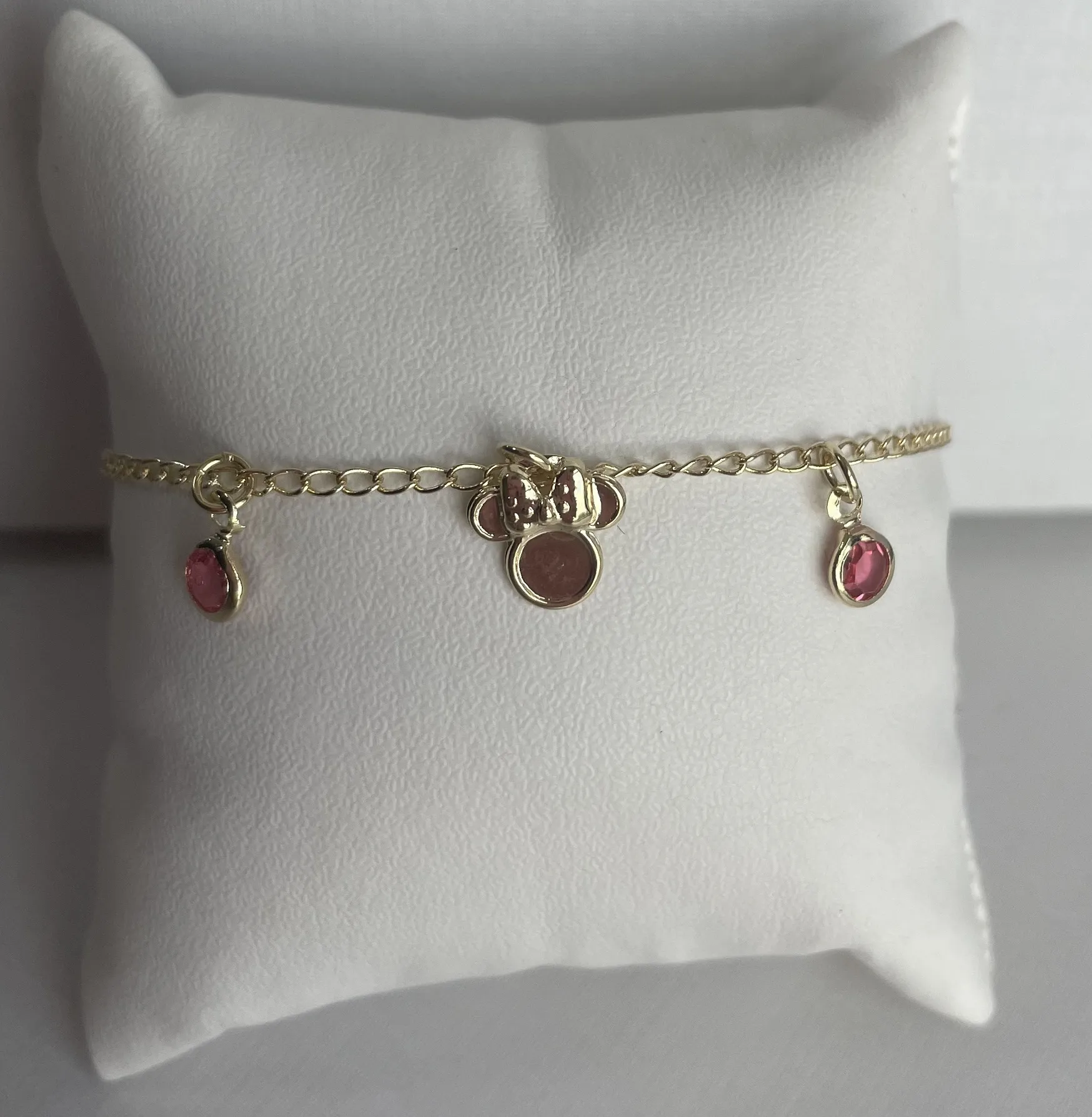 PULSEIRA INFANTIL MINIE E PEDRA ROSA