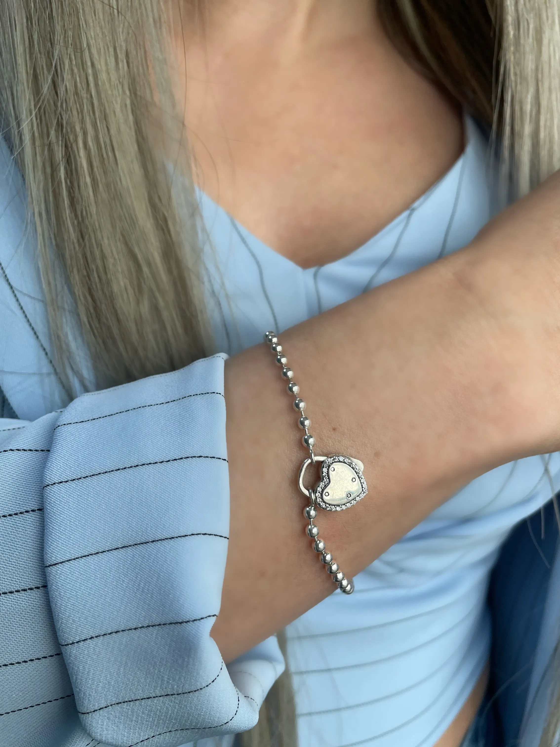 PULSEIRA PRATA BOLINHA COM FECHO CADEADO CRAVEJADO