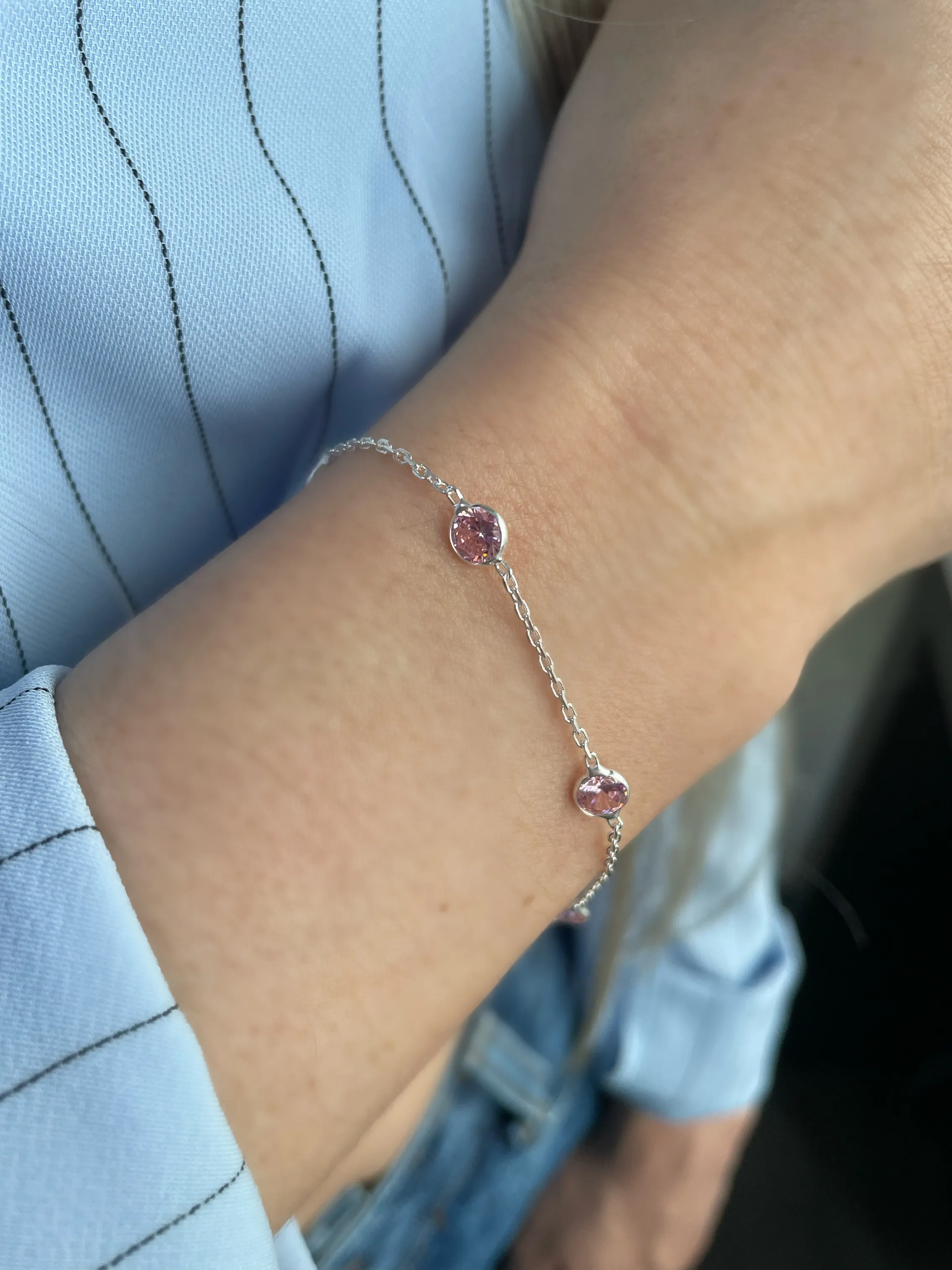 PULSEIRA PRATA PEDRA ROSA