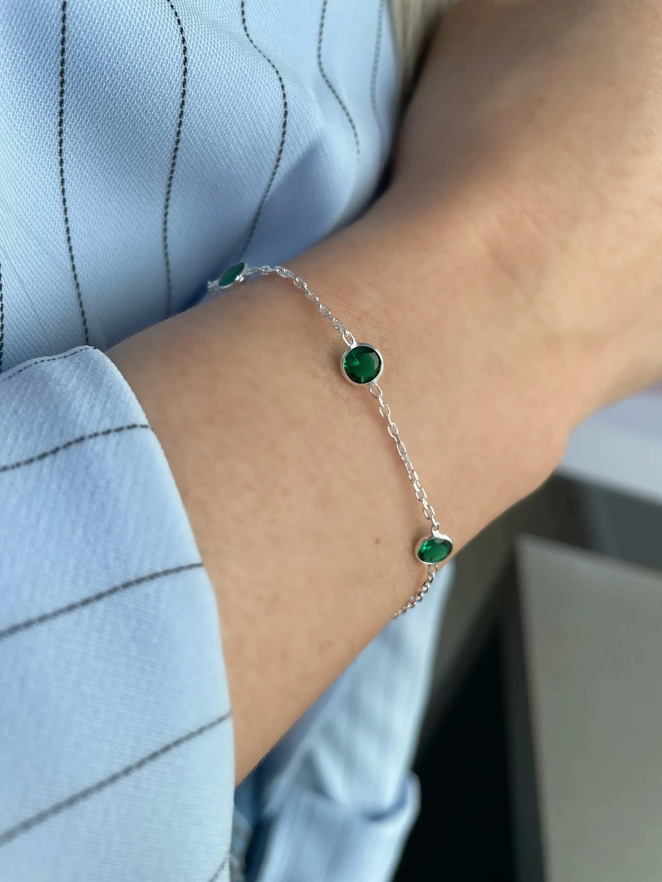 PULSEIRA PRATA PEDRA VERDE