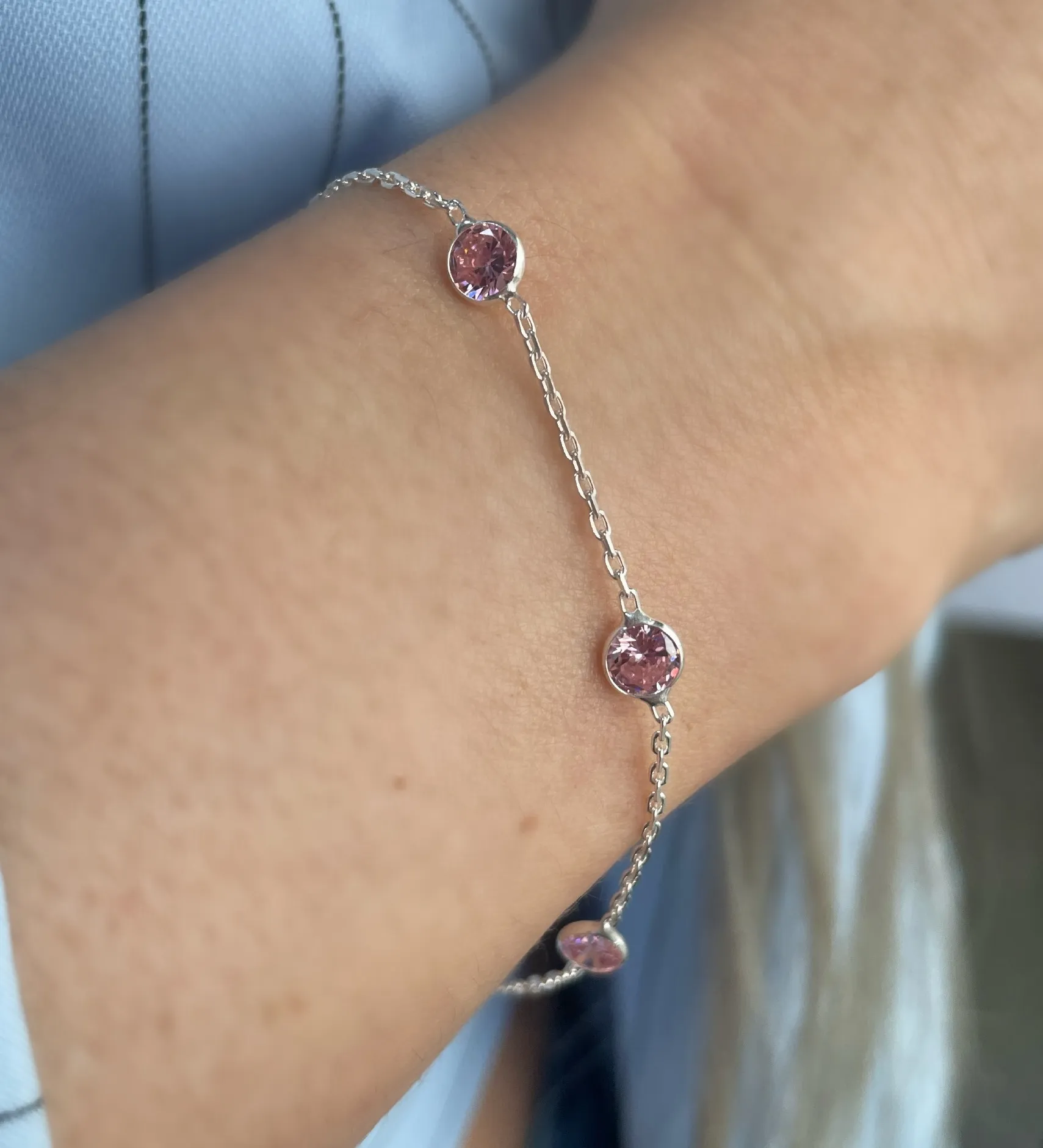 PULSEIRA PRATA PEDRA ROSA