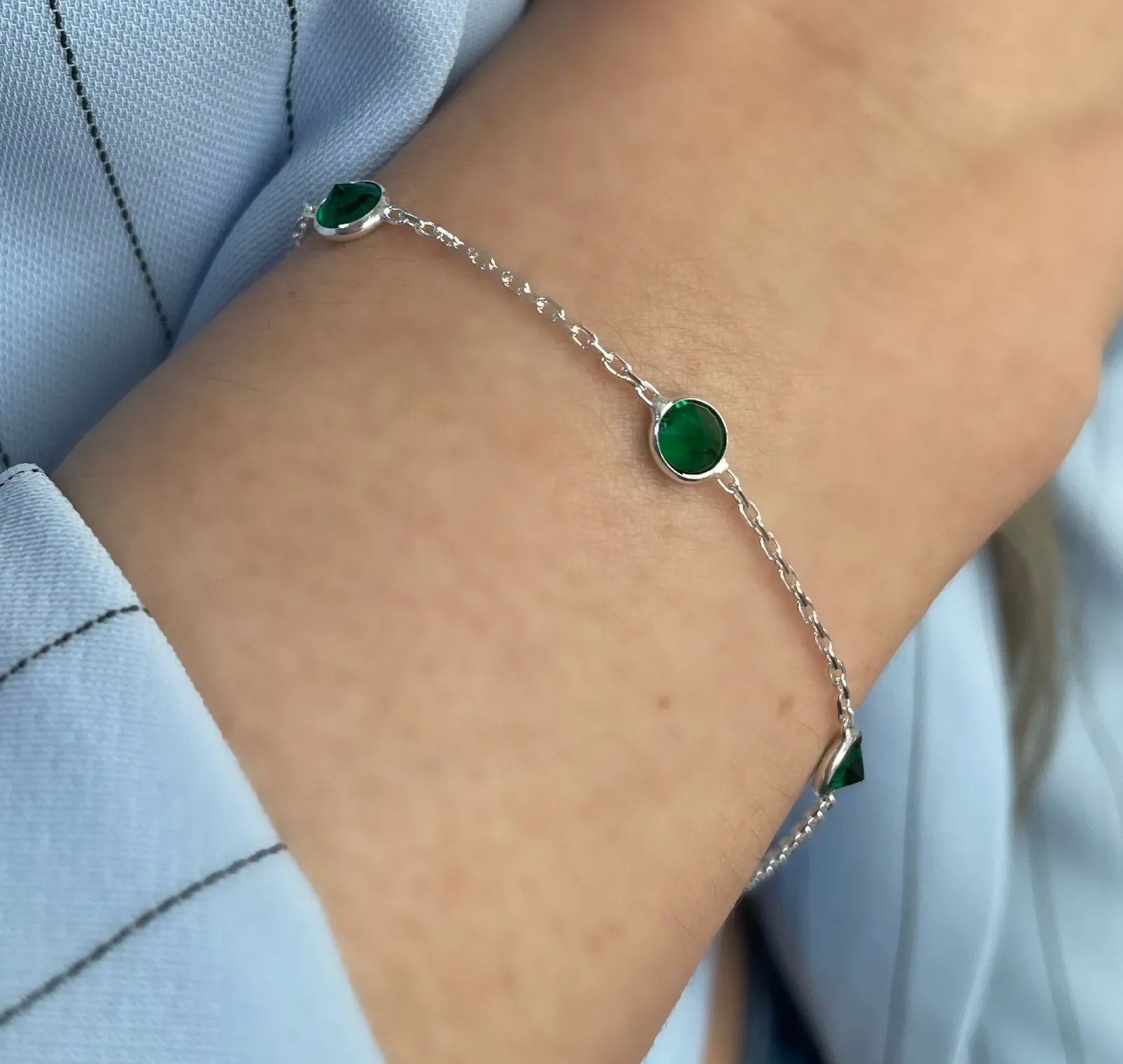 PULSEIRA PRATA PEDRA VERDE