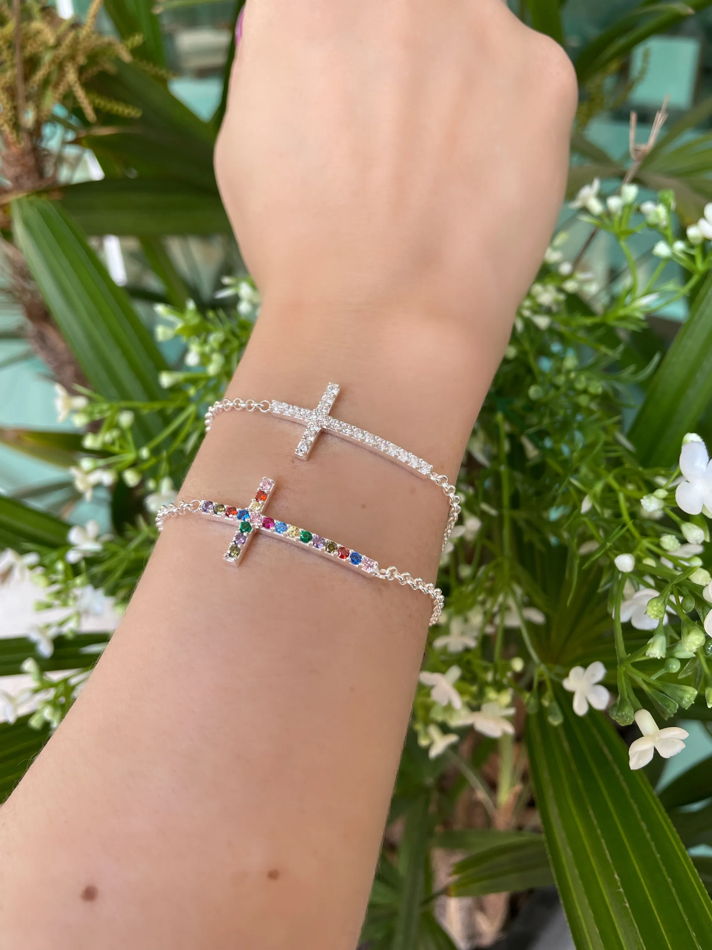 PULSEIRA PRATA CRUZ CRAVEJADA CRISTAL
