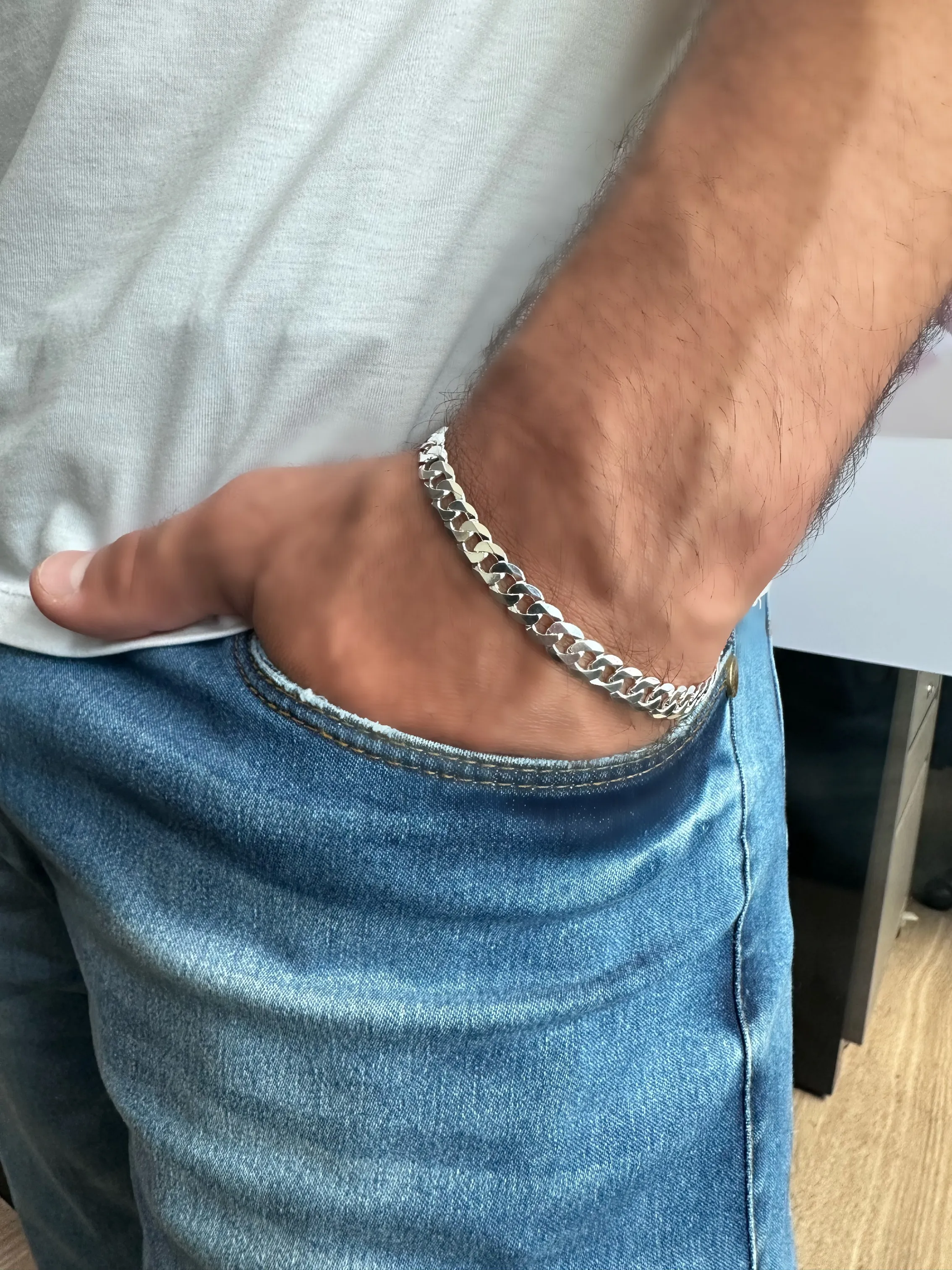 PULSEIRA PRATA GRUMET FLAT MÉDIA