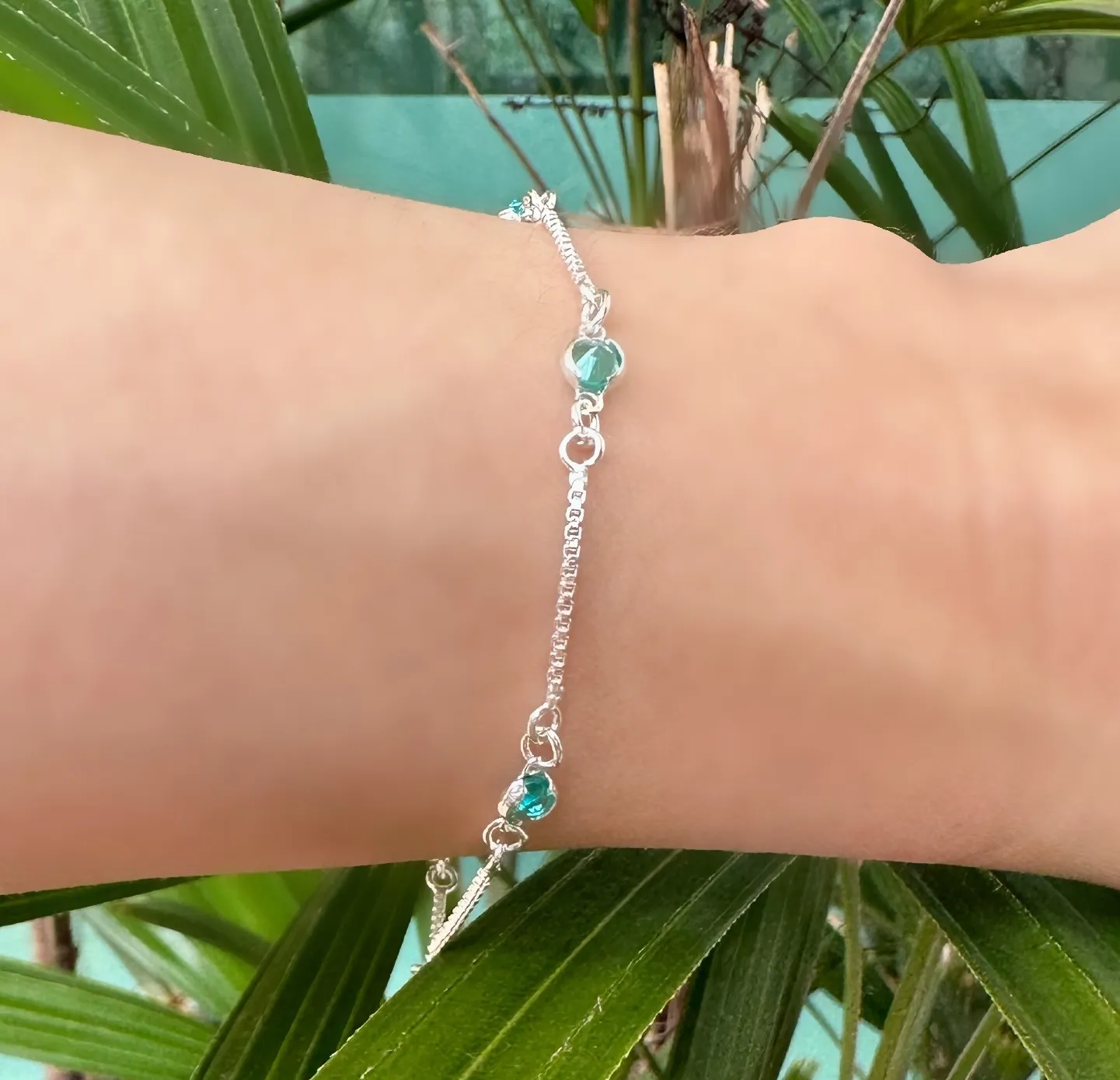 PULSEIRA PRATA PEDRA VERDE AQUAMERINE