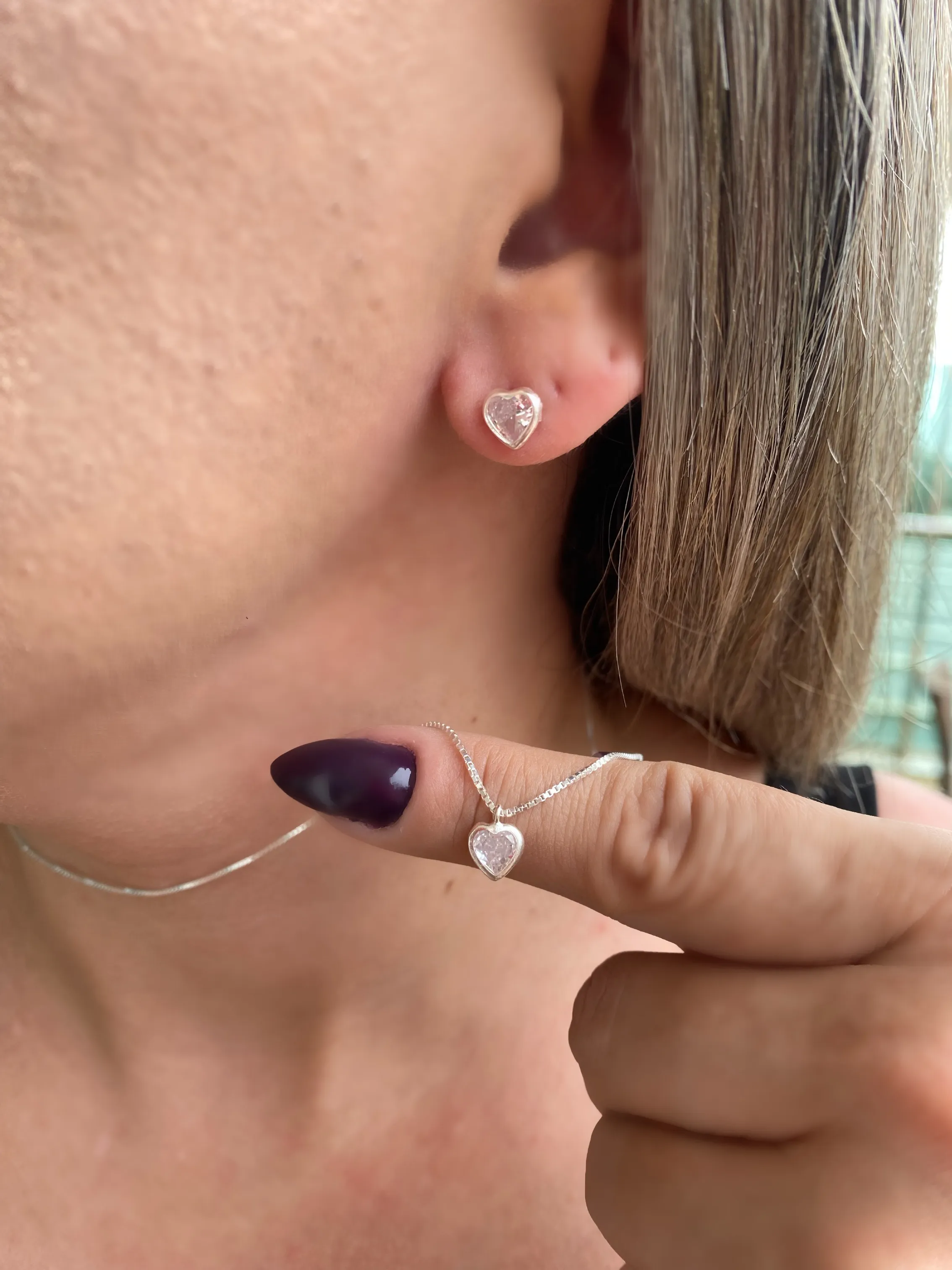 CONJUNTO PRATA CORAÇÃO ZIRCONIA CRISTAL