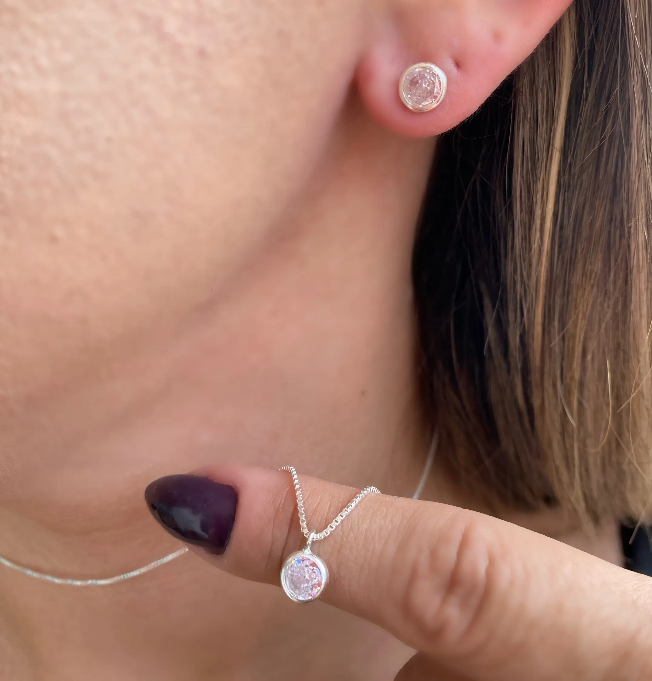 CONJUNTO PRATA PONTO DE LUZ ZIRCONIA CRISTAL