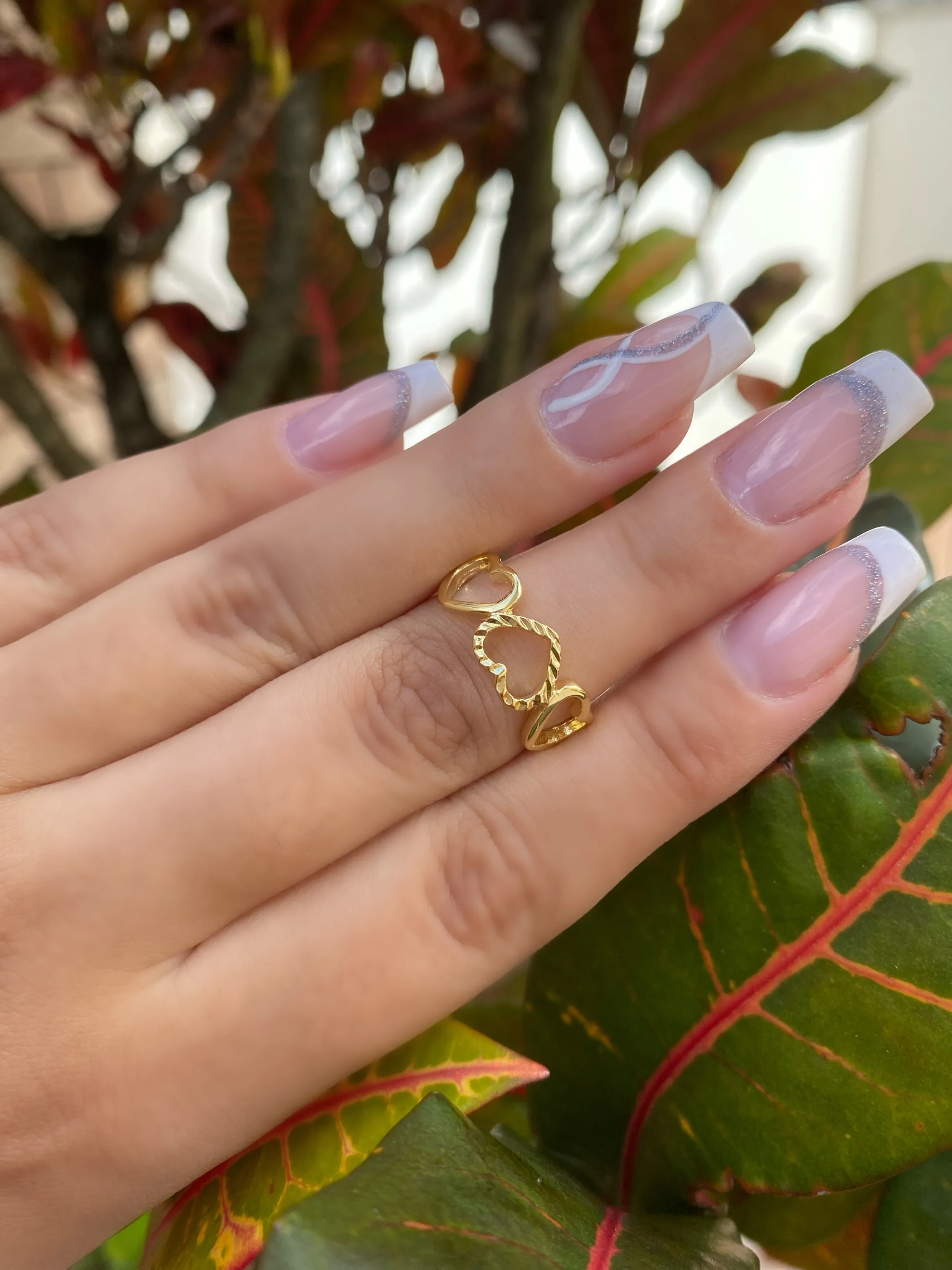 ANEL FALANGE CORAÇÃO LISO E DIAMANTADO VAZADO