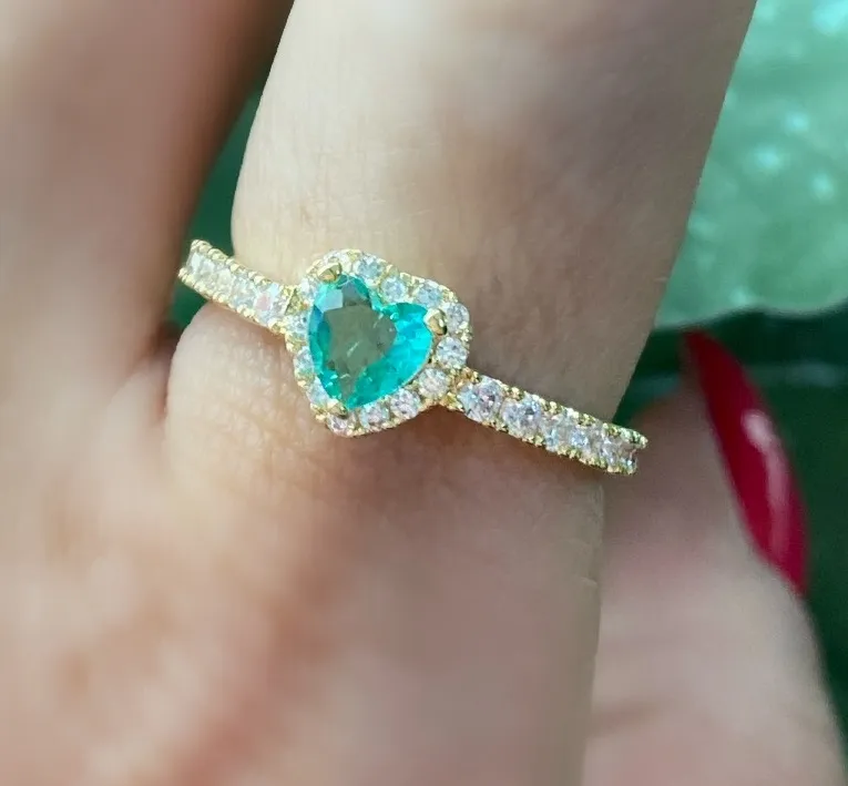 ANEL CRAVEJADO COM CORAÇÃO ZIRCONIA AQUAMARINE