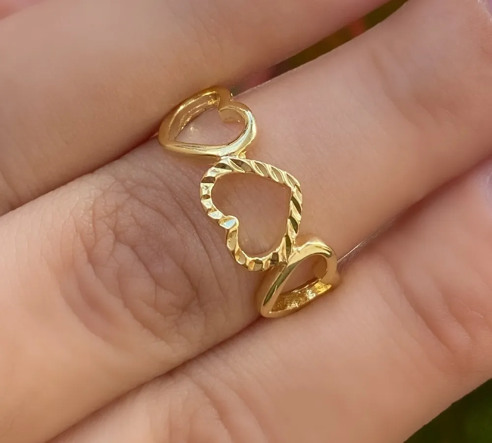 ANEL FALANGE CORAÇÃO LISO E DIAMANTADO VAZADO