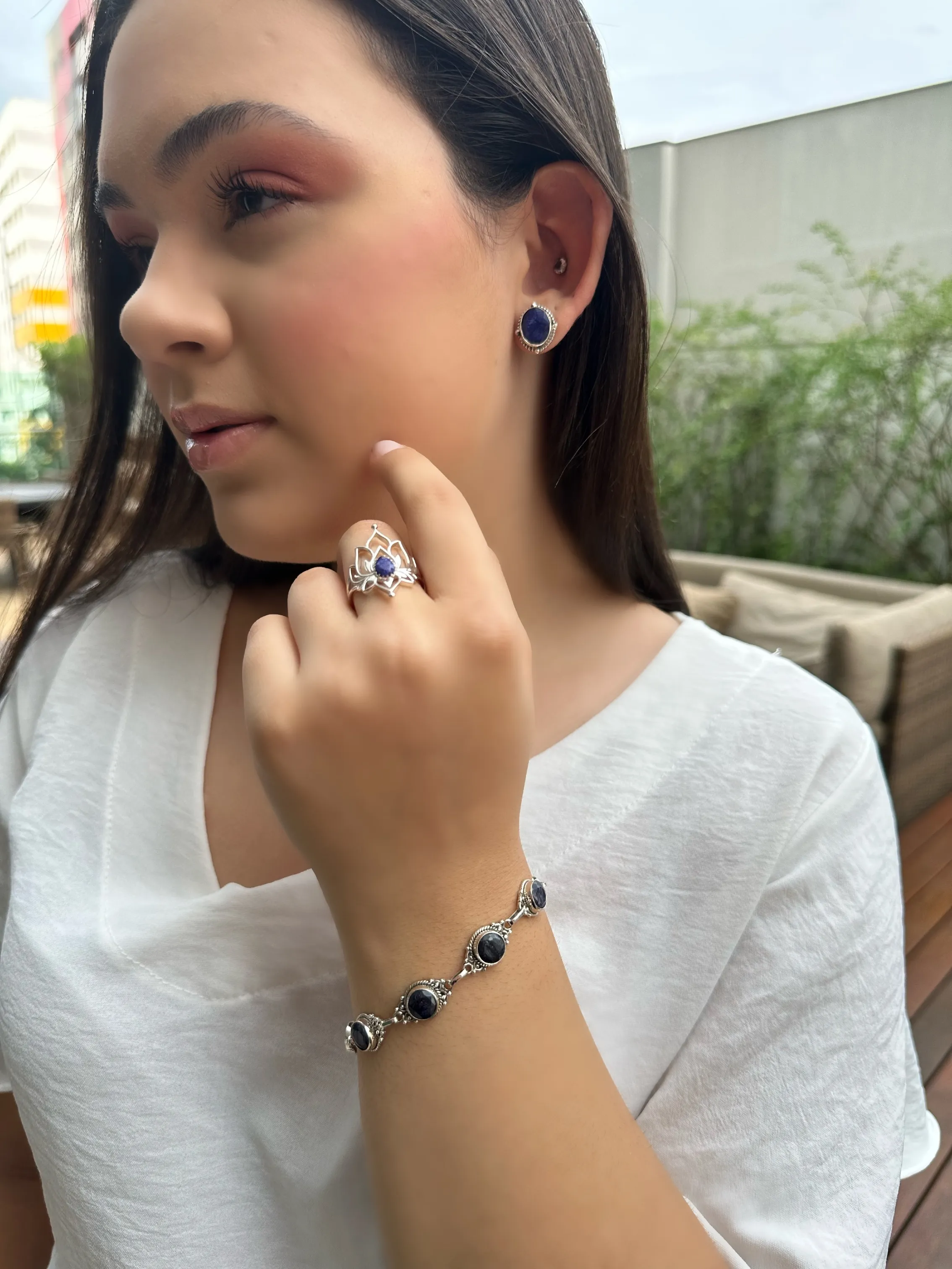 PULSEIRA PRATA PEDRA AMETISTA NATURAL