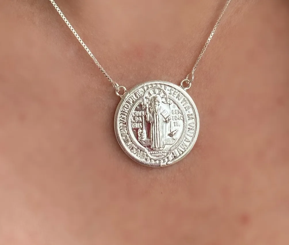 GARGANTILHA PRATA MEDALHA SÃO BENTO