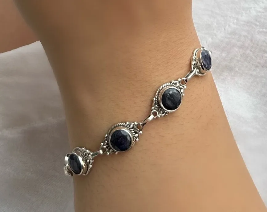 PULSEIRA PRATA PEDRA AMETISTA NATURAL