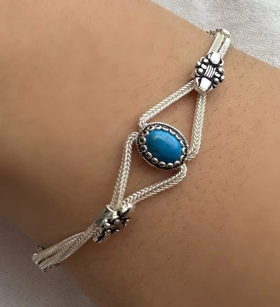 PULSEIRA PRATA PEDRA TURQUESA NATURAL