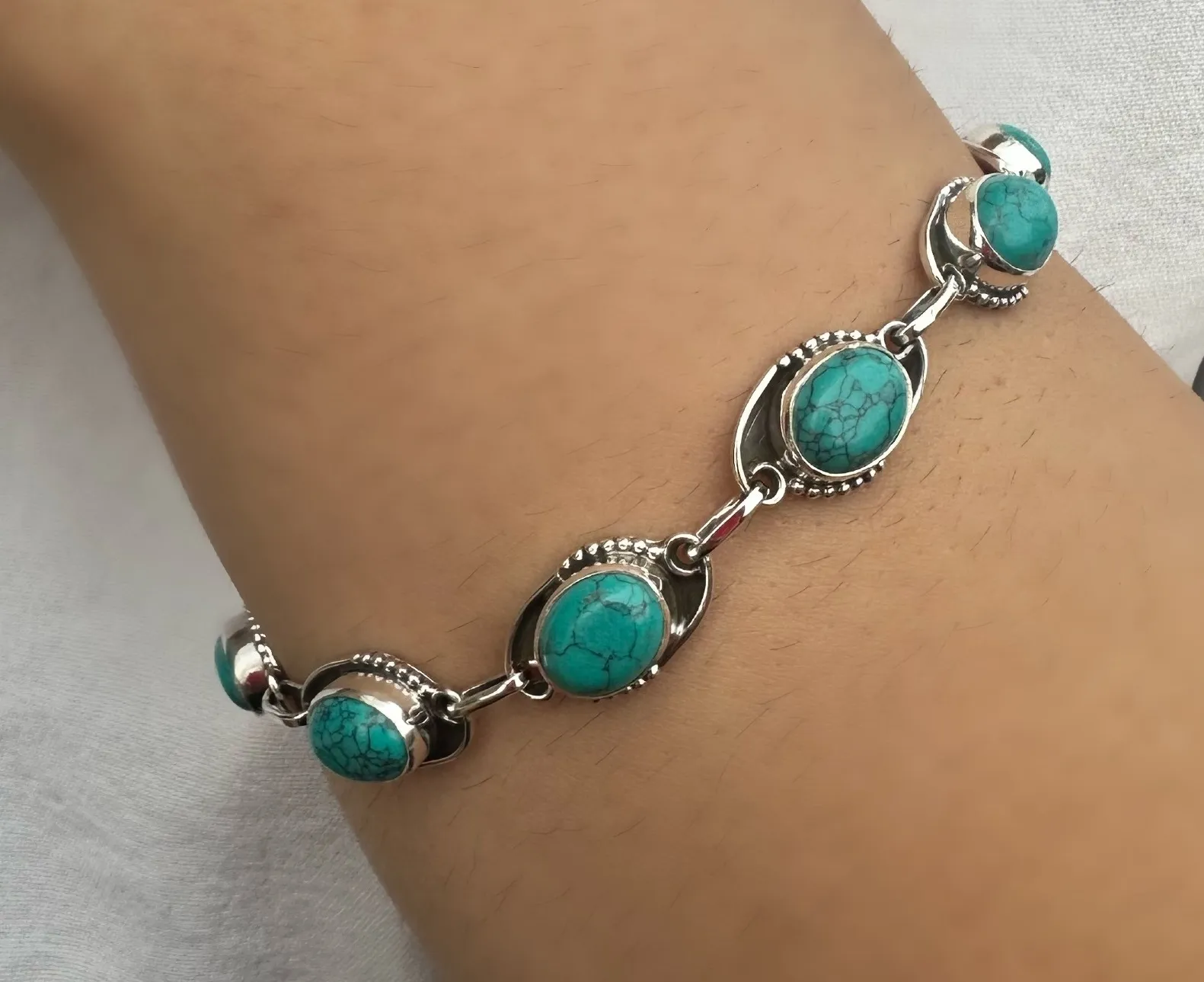 PULSEIRA PRATA PEDRA TURQUESA NATURAL