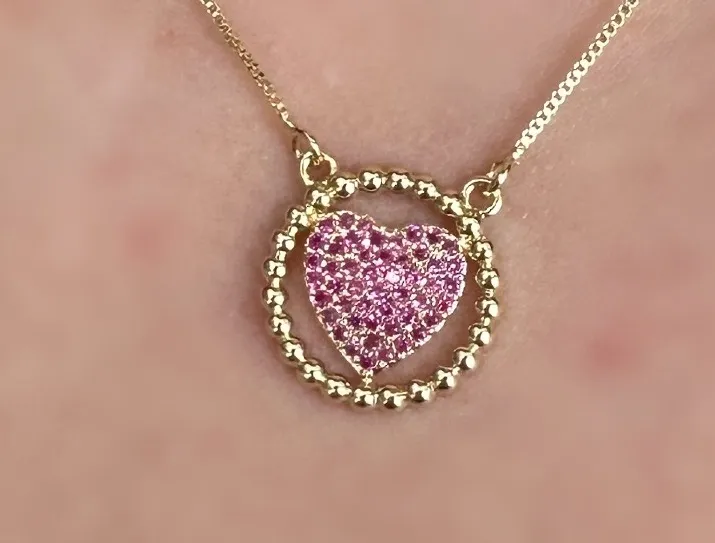 GARGANTILHA CORAÇÃO CRAVEJADO ROSA