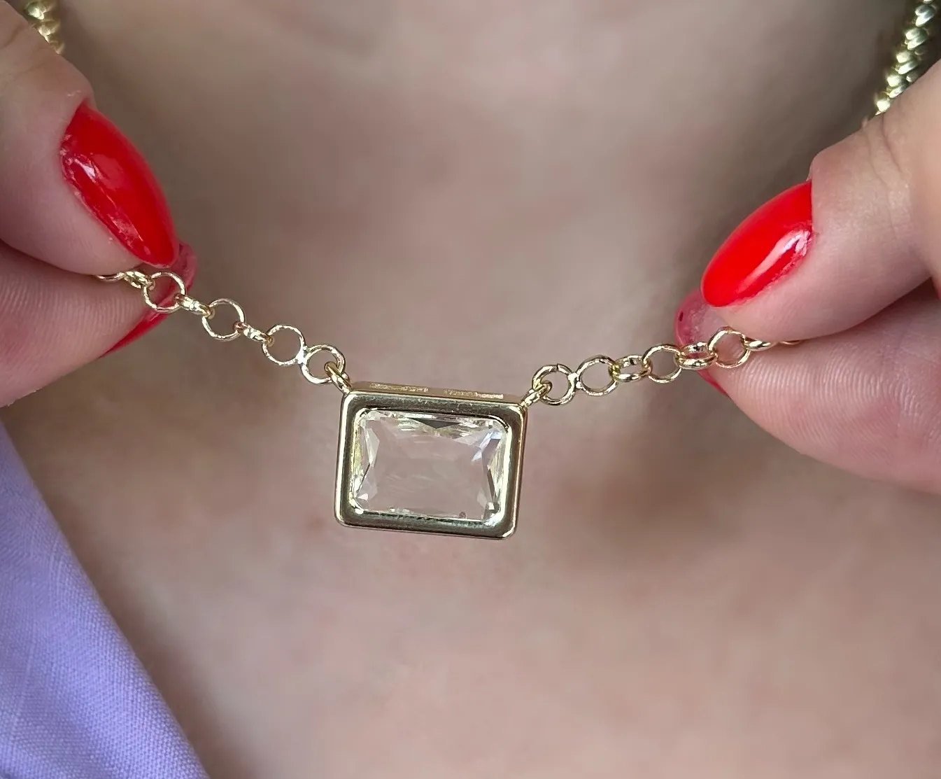 GARGANTILHA ELO PORTUGUES PEDRA CRISTAL