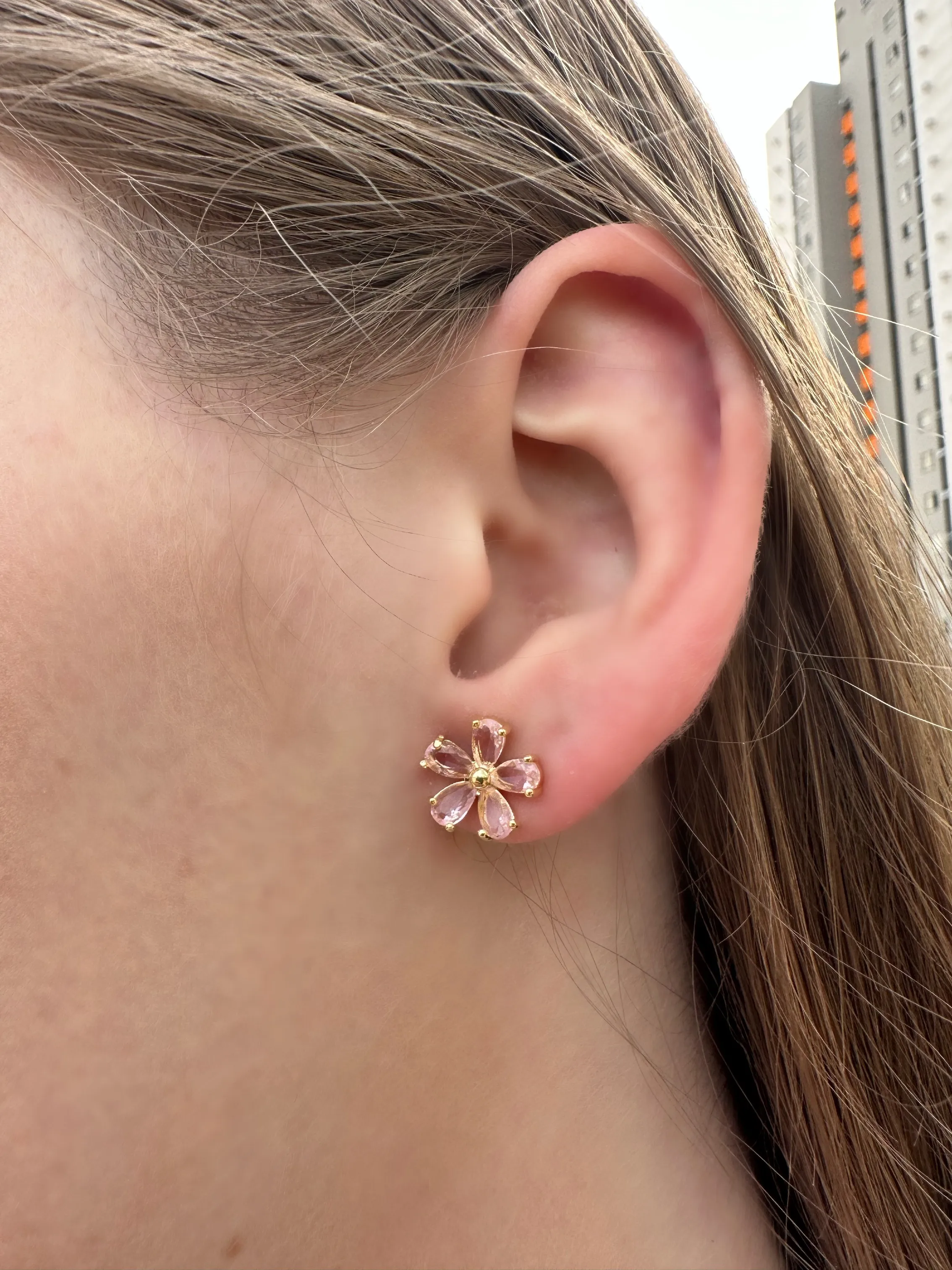BRINCO FLOR ZIRCONIAS ROSA