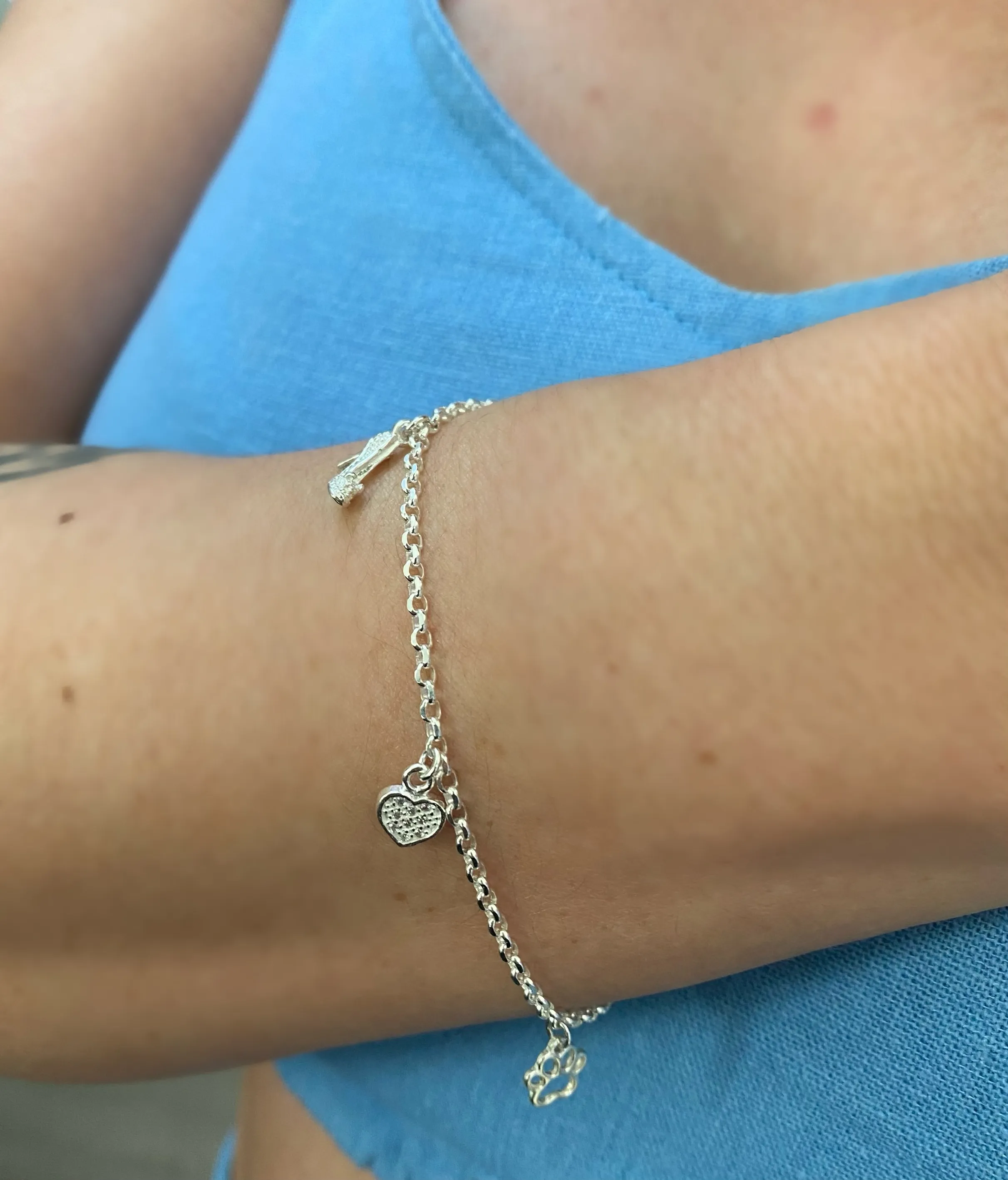 PULSEIRA PRATA CORAÇÃO SAPATO E PATINHA