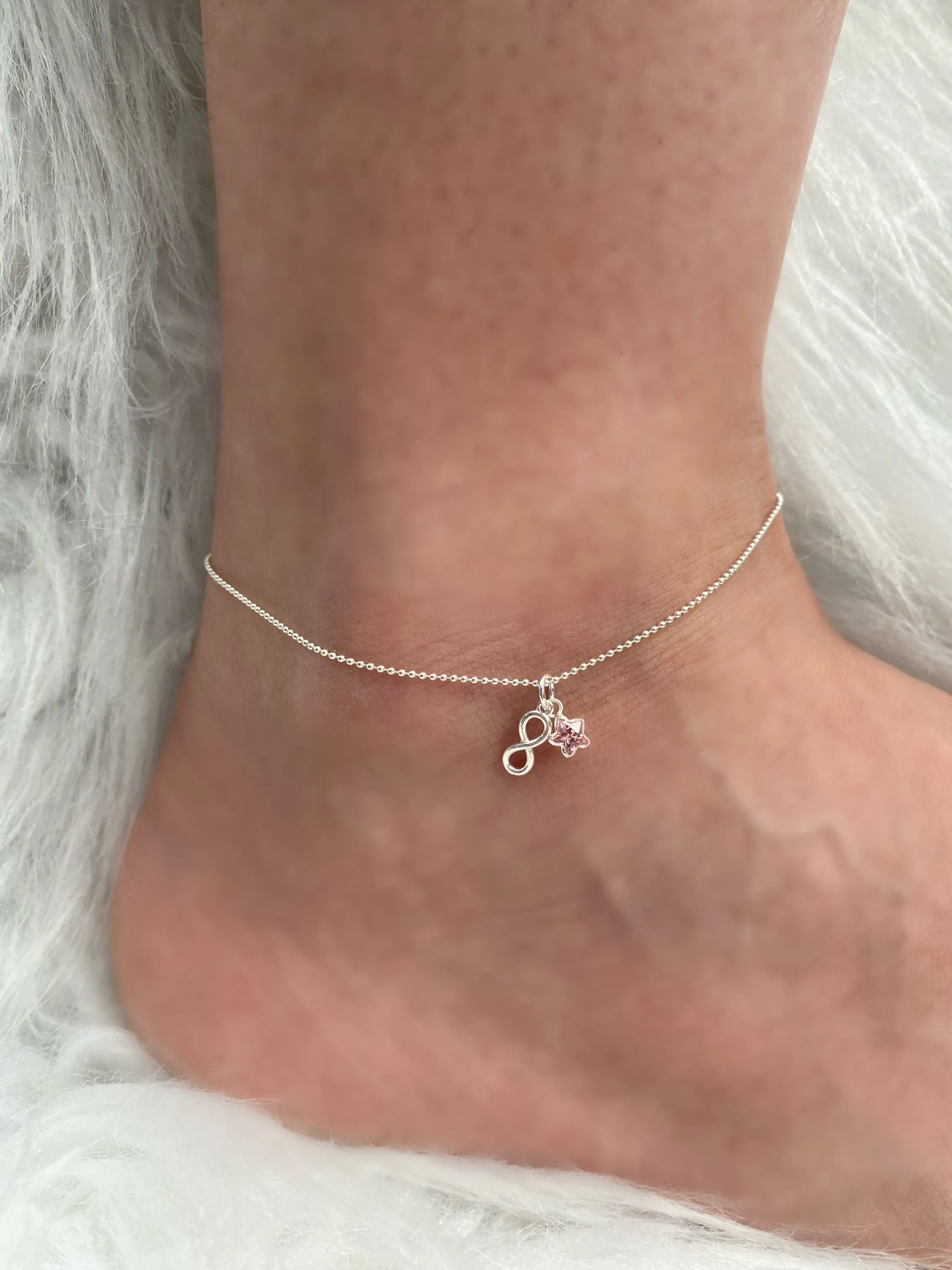 TORNOZELEIRA PRATA ESTRELA ROSA E INFINITO