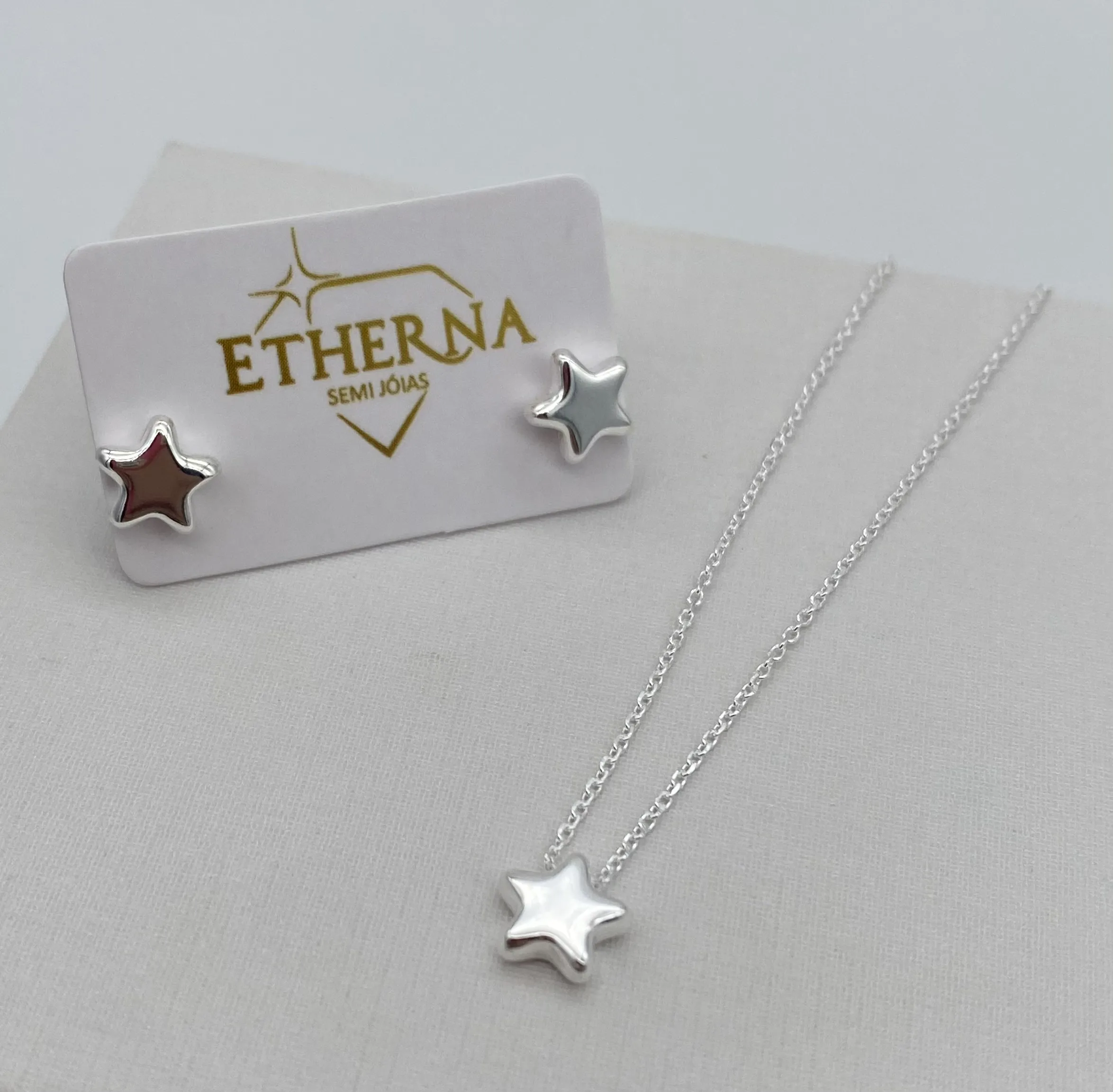 CONJUNTO PRATA ESTRELA LISA