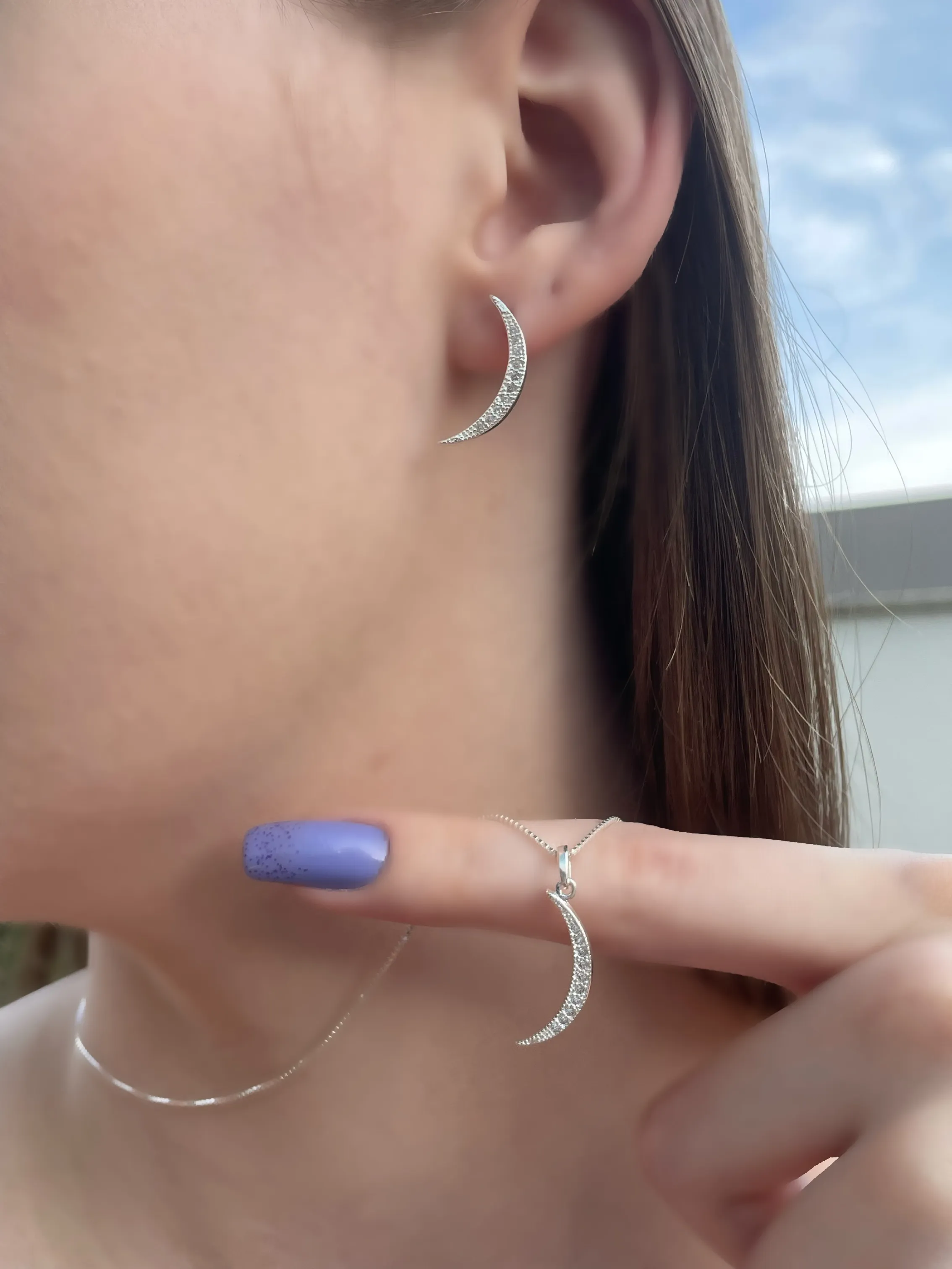 CONJUNTO PRATA LUA CRAVEJADA