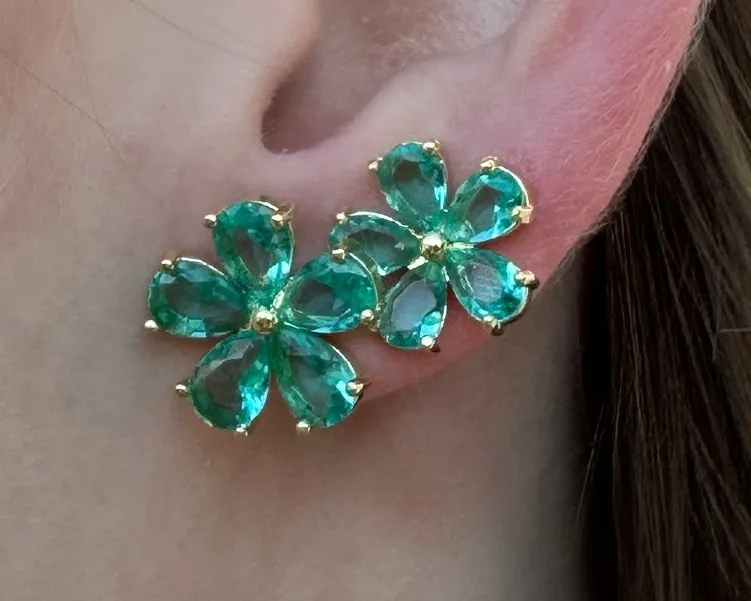 BRINCO DUPLA FLOR ZIRCONIAS AQUAMARINE