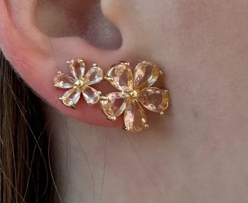 BRINCO DUPLA FLOR ZIRCONIAS PÊSSEGO